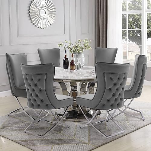 Miniatura 85 de LOULENS Elegance - Juego de 6 sillas de comedor de terciopelo, lujosas sillas de comedor tapizadas copetudas, sillas decorativas de terciopelo real