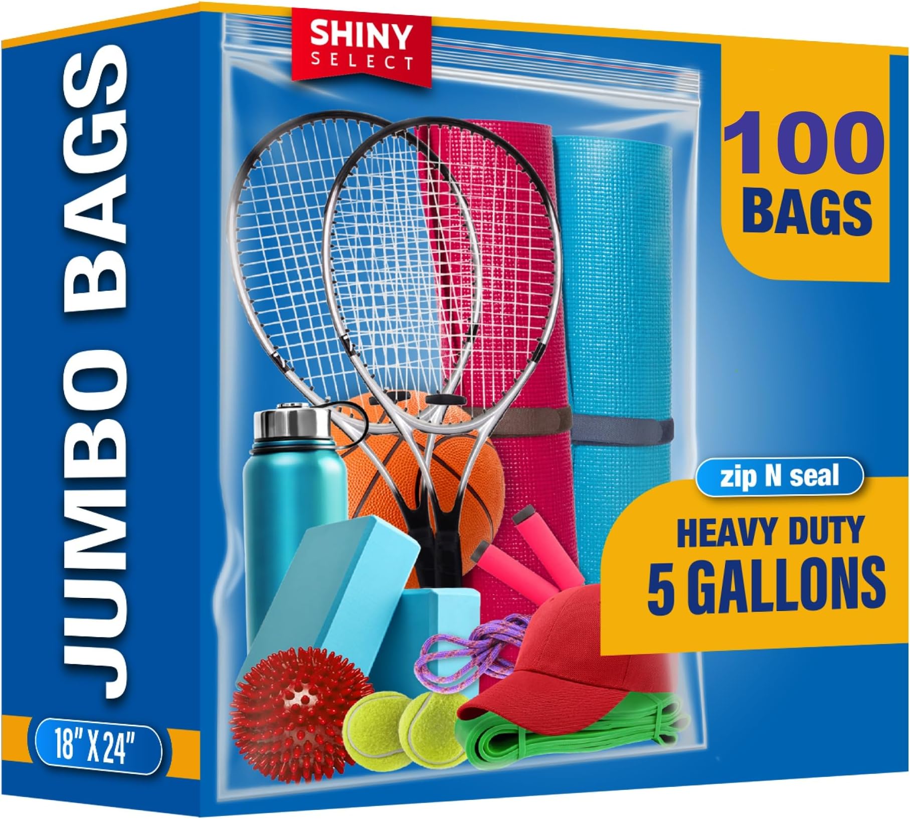 [ 100 Count ] Extra Large Super Big Bags, Zip & Lock Jumbo Big Plastic Bags, 18"x24" Clear 5 Gallon Bags, 100 Count