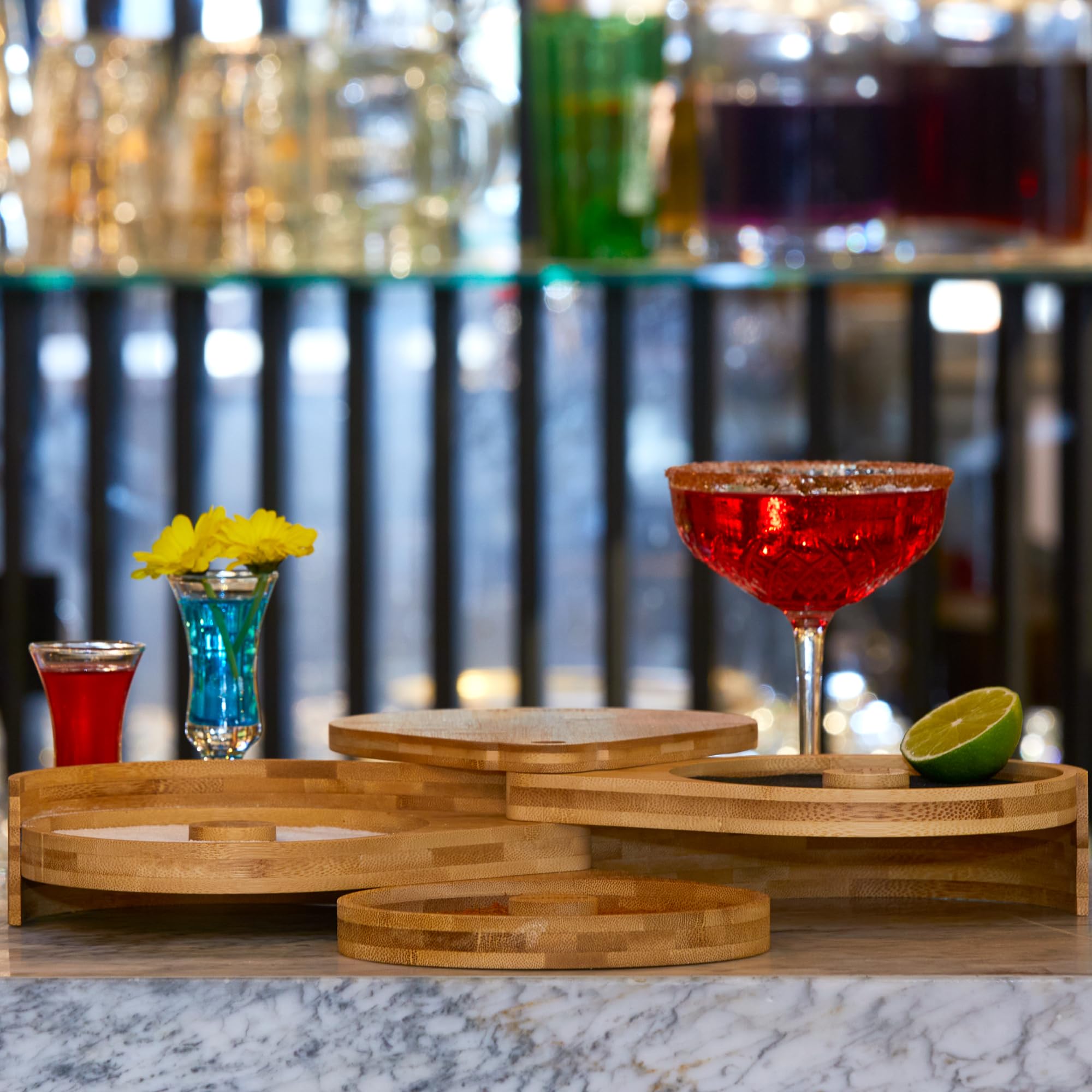 Juego de borde de sal de bambú - Accesorios de camarero para bar en casa - Kit completo de margarita de 3 niveles con borde de sal