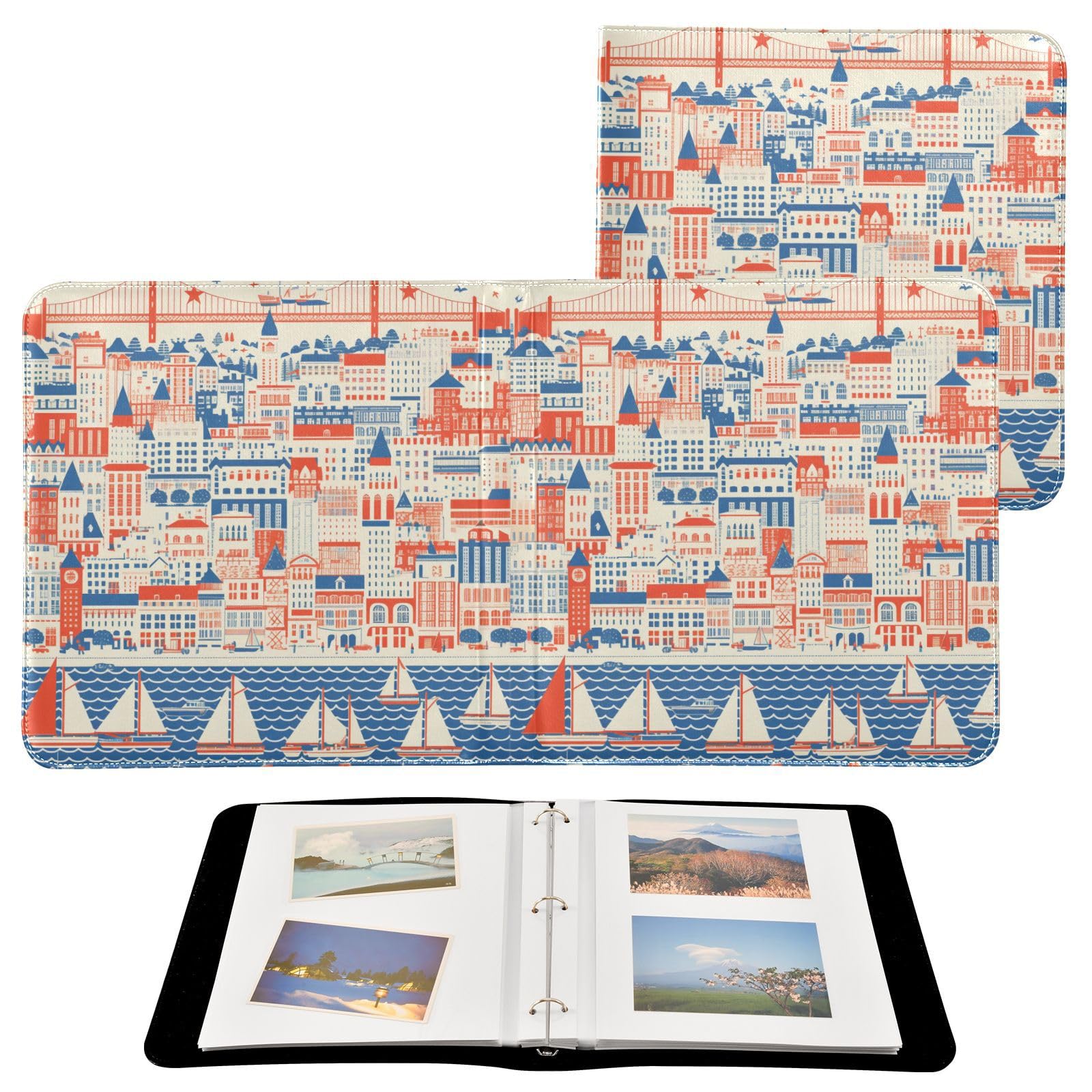 Kigai San Francisco Photo Album Self Adhesive Scrapbook Album Leather Cover DIY Picture Scrap Book with 20 Adhesive Sheets, 11.8x24x0.8 inch