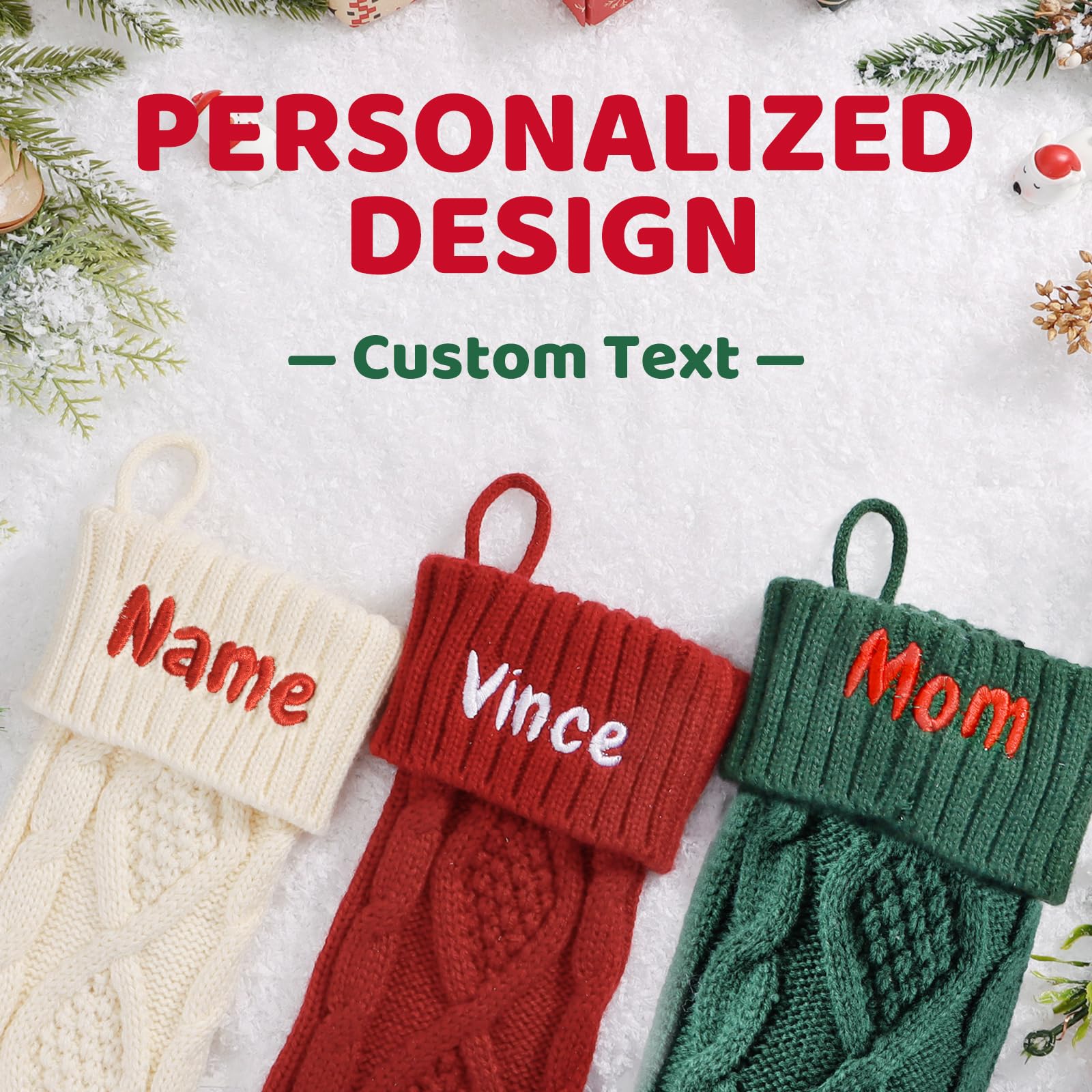 Bemaystar Personalized Christmas Stockings - Custom Name Embroidered, Large 18" Knitted Stocking, Burgundy, 1 Pack