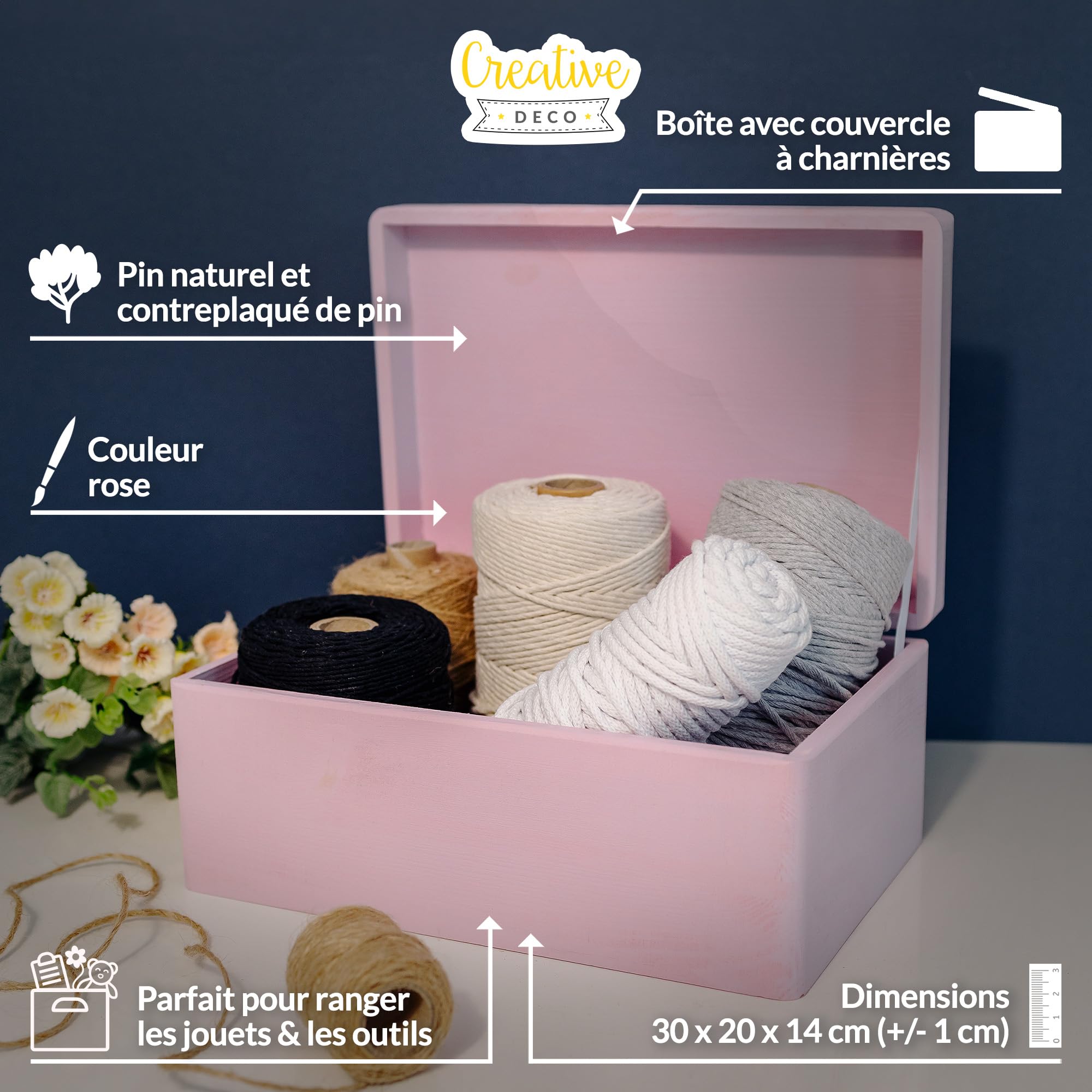 Boîte En Bois Naturel 30x20x14 Cm Avec Couvercle à Charnière - Boîte à Bijoux, Souvenirs Ou Rangement DIY à Personnaliser - 12