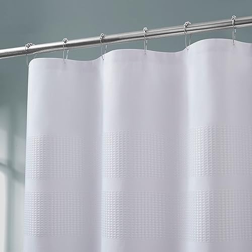 Miniatura 9 de LinenZone Cortina de ducha de gofre de 70 x 72 pulgadas, lino a rayas blancas, estilo moderno de hotel