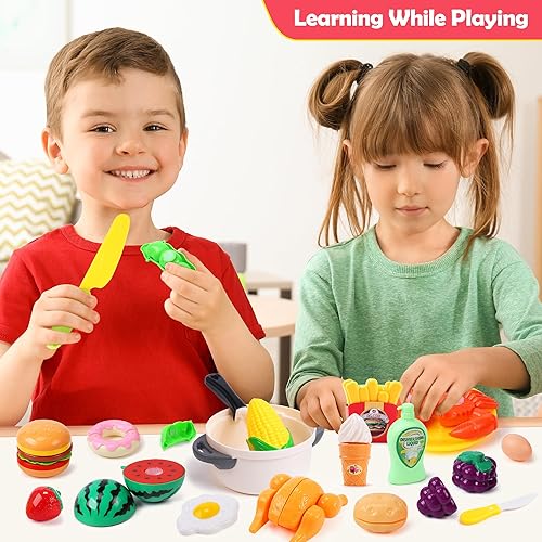 Miniatura 8 de HOLYFUN Juego de cocina para niños, juego de cocina para niños pequeños con sonido y luz, estufa de cocina con vapor, fregadero