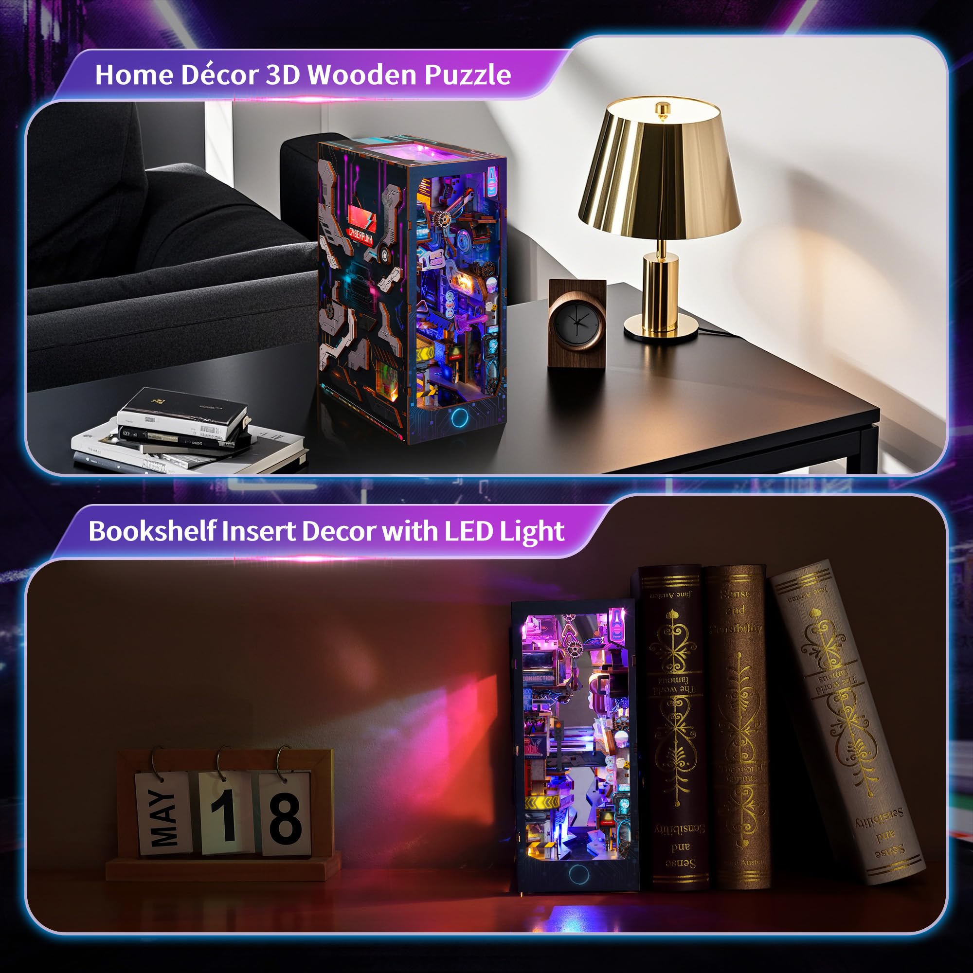 Amazon.com: FUNPOLA 3D Wood Puzzle Book Nook Kit, Futuristic