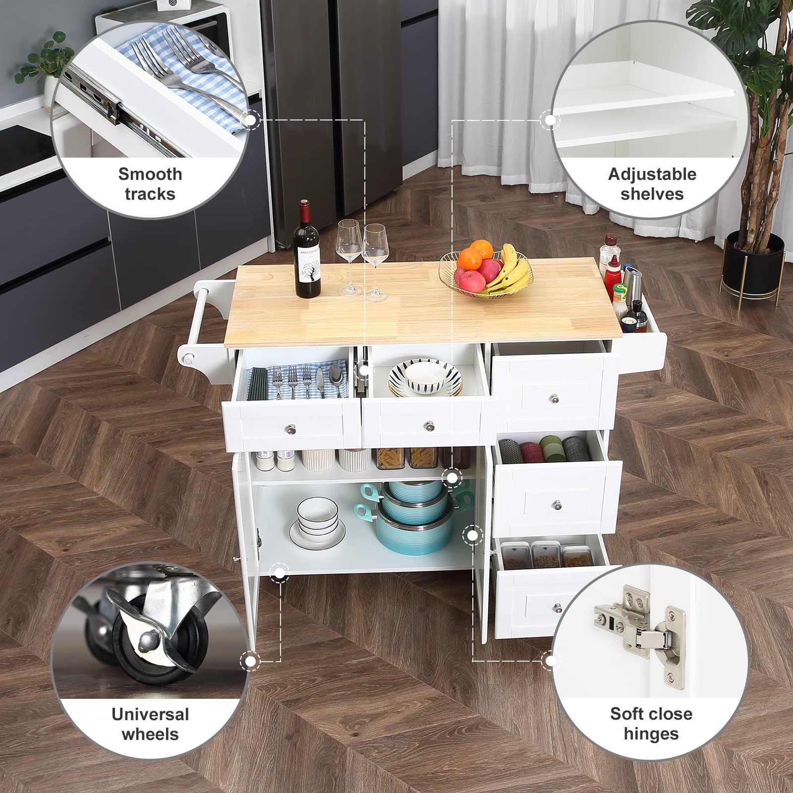 Buy HOMERST Kitchen Island with Drop Leaf,Kitchen Cart Rolling Mobile