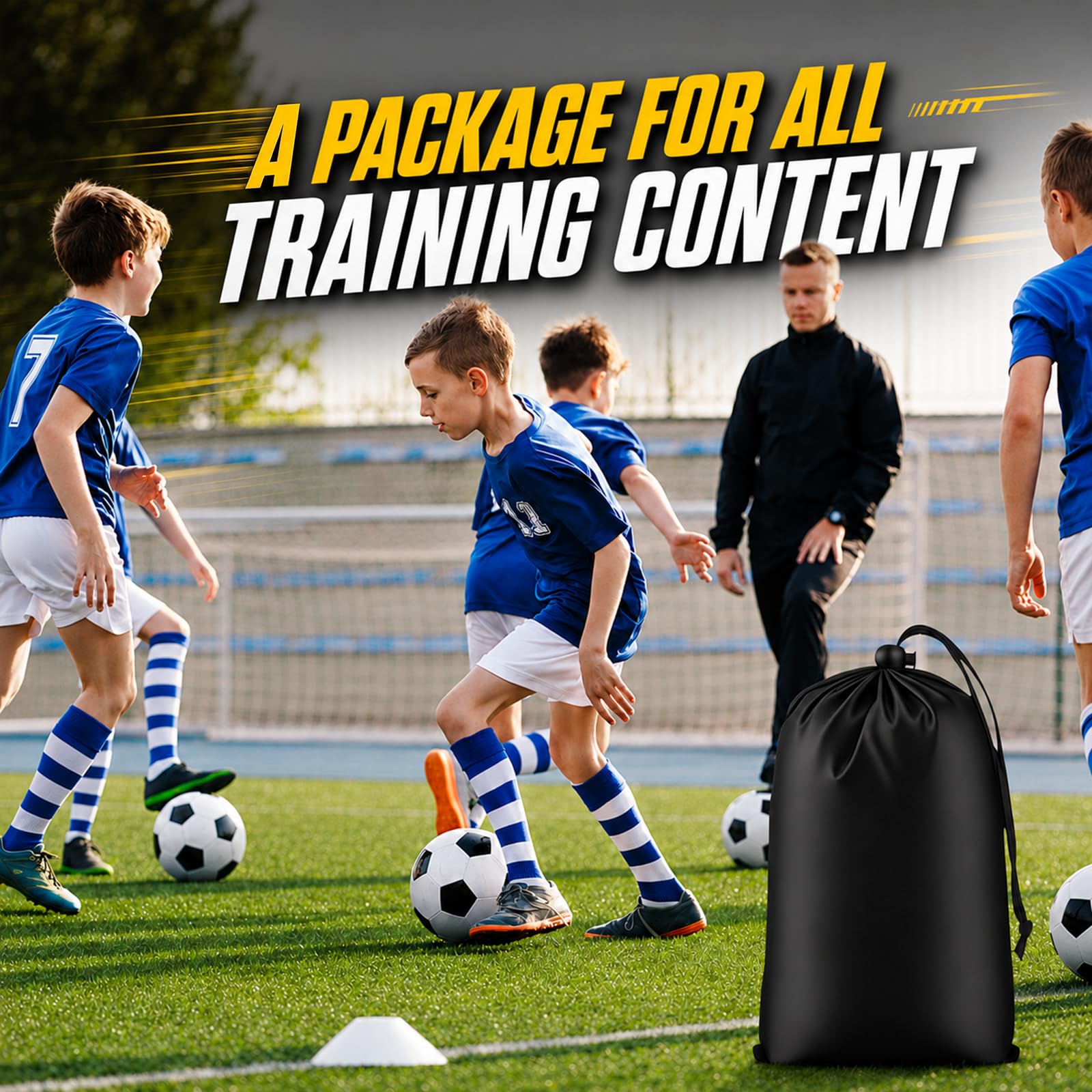 Fußball Trainingszubehör Kinder, 6M Koordinationsleiter 12-Teilig, 20 Markierungshütchen 18g, Sprintfallschirm, Fußball Trainingsset Sachen mit Aufbewahrungsbeutel, Geschenk für Jungen