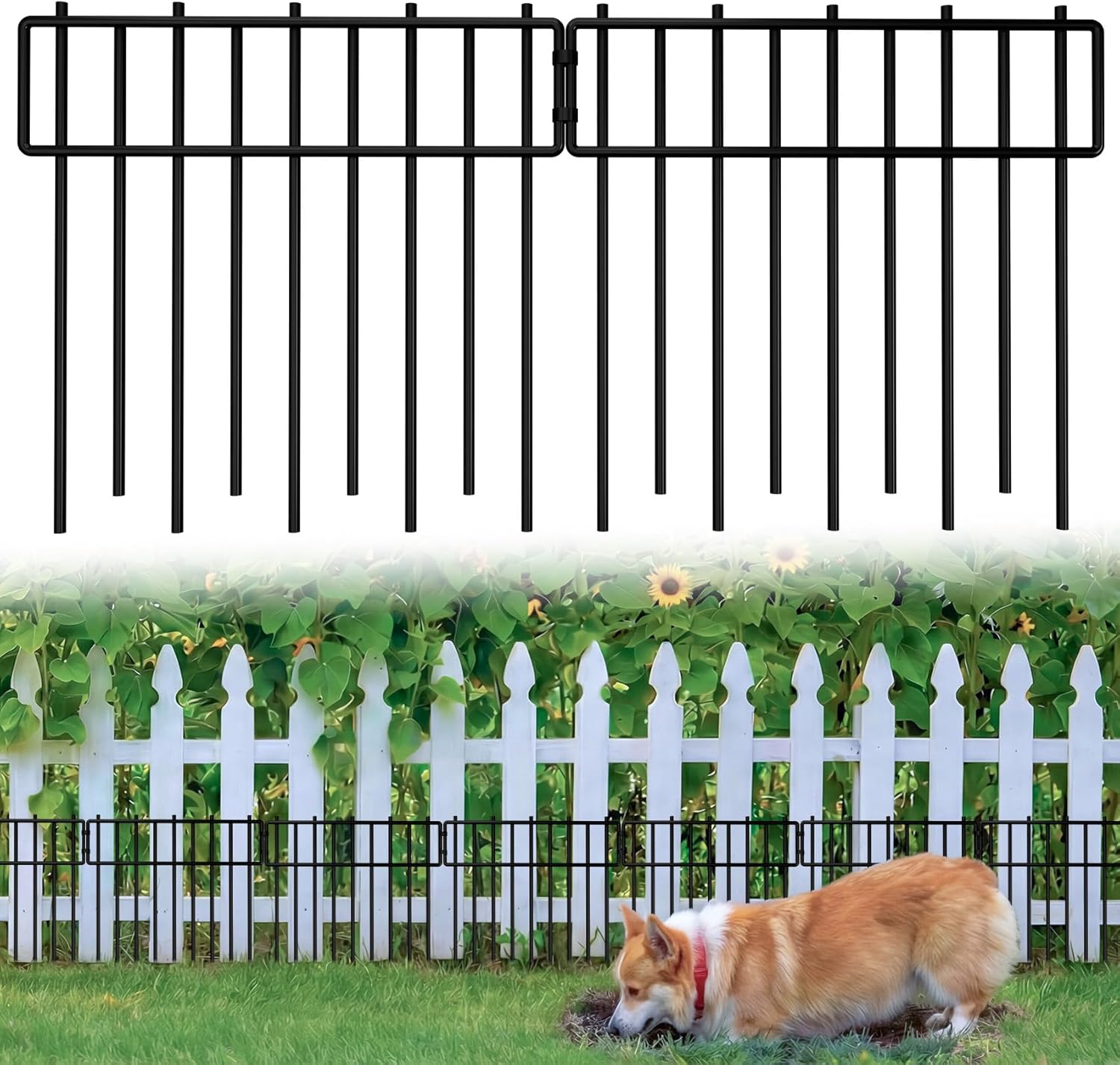 HIHADUUM 1.2" Gap Animal Barrier Fence - 10 Pack Garden Fence Animal Barrier Panels with 3.75mm Thick Heavy-Duty, Rustproof No Dig Fencing for Animals Dog Fence Outdoor for Yard Garden Edging Border