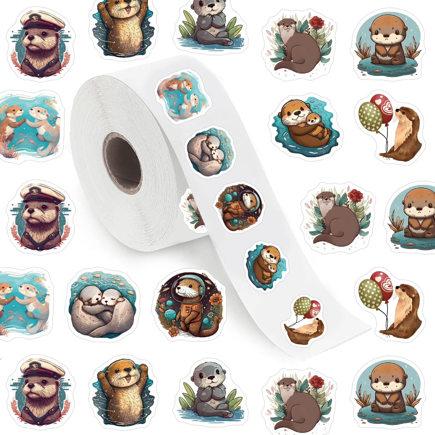 Otter Stickers (500 pcs), 10 Sheets Aesthetics Cartoon Decal Roll Self Adhesive Seals for Birthday Party Decoration Water Bottle Laptop Scrapbook