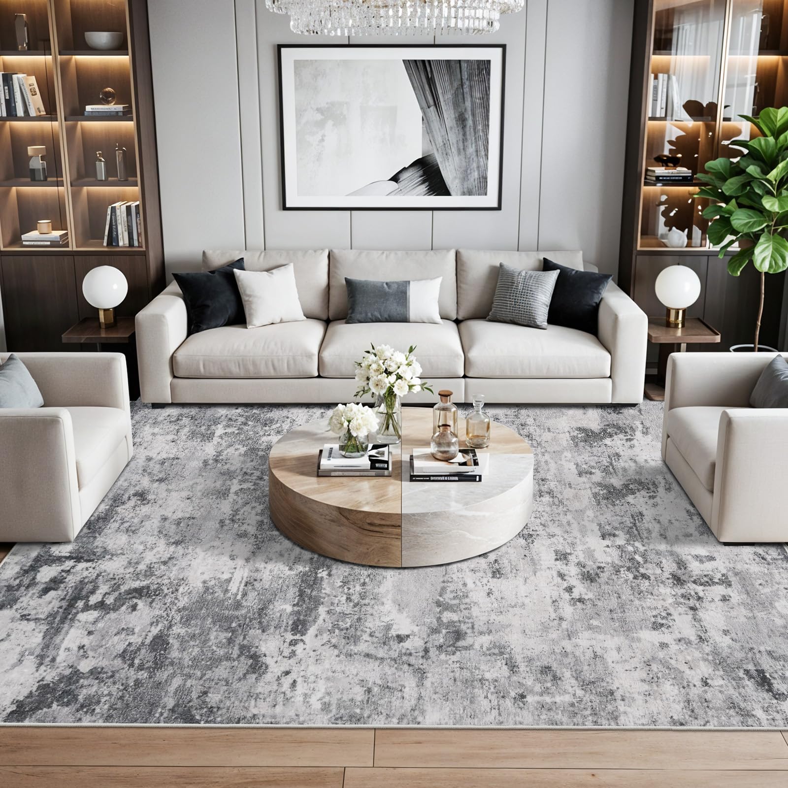Abstract Rugs for Living Room 7x9: Large Modern Indoor Washable Area Rug