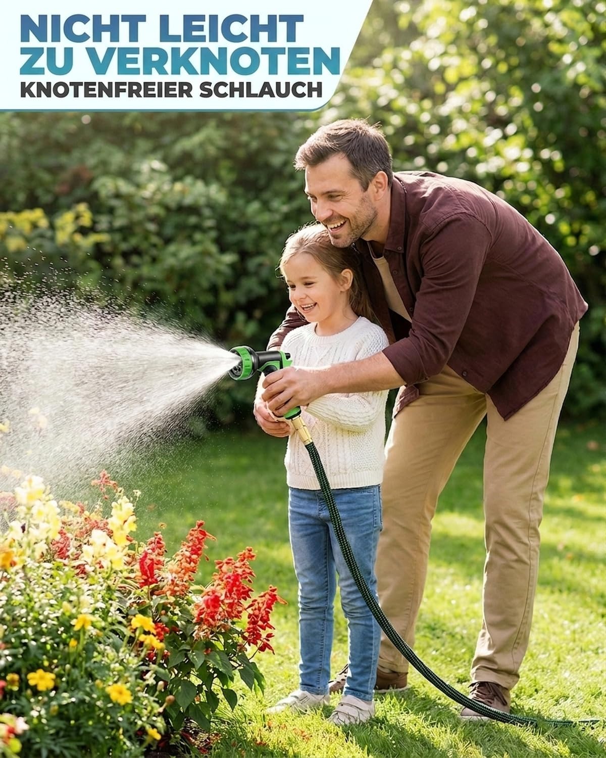Bewässerungsschlauch 45 m Schwarz-Grün, Flexibler Gartenschlauch mit 3X-Ausdehnung, 3-Lagen-Latexkern, 3750D-Gewebe, Gartenbrause mit 10 Sprüharten