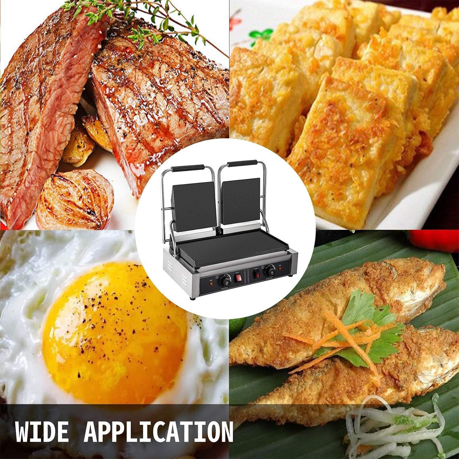 QUTBAG Griglia elettrica per panini, Macchina per Toast per panini a Contatto Commerciale con Controllo della Temperatura di 50-300 ℃, Macchina cuocere Hamburger Antiaderente per preparare Colazione