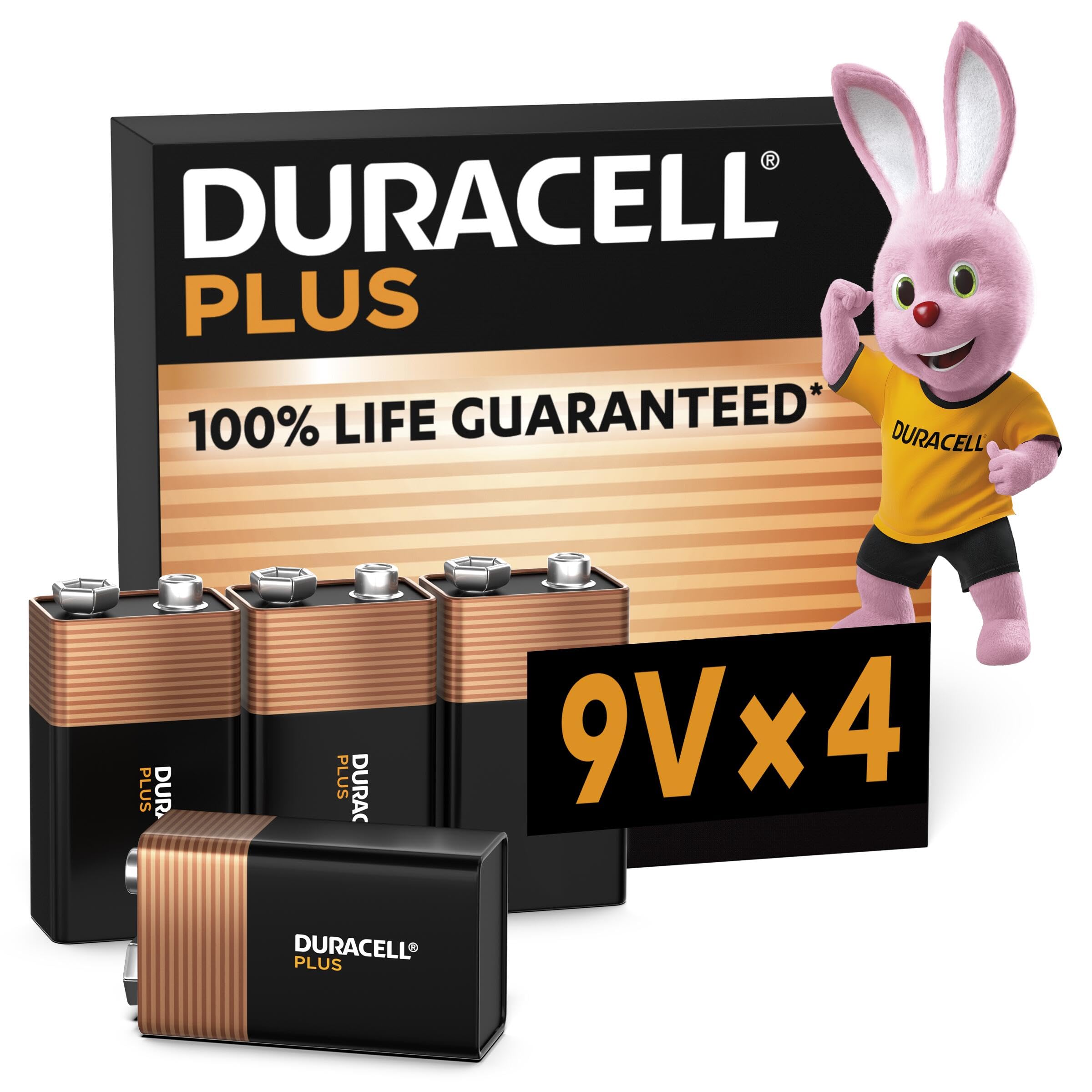 Duracell Plus 9V Batteries (4 Pack) - Alkaline - 100% Life Guaranteed - Reliability For Everyday Devices - 0% Plastic Packaging - 5-Year Storage - 6LR61 MN1604The Nordic Swan EcolabelThe Nordic Swan Ecolabel