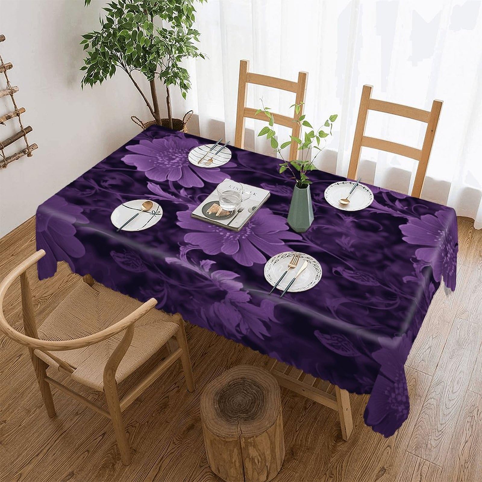 FekiLoot Purple Tablecloths for Rectangle Tables Wipeable Spillproof Polyester Table Cloth Wrinkle Free Farmhouse Dining Tables Cover Elegant Vintage Decor Tablecover
