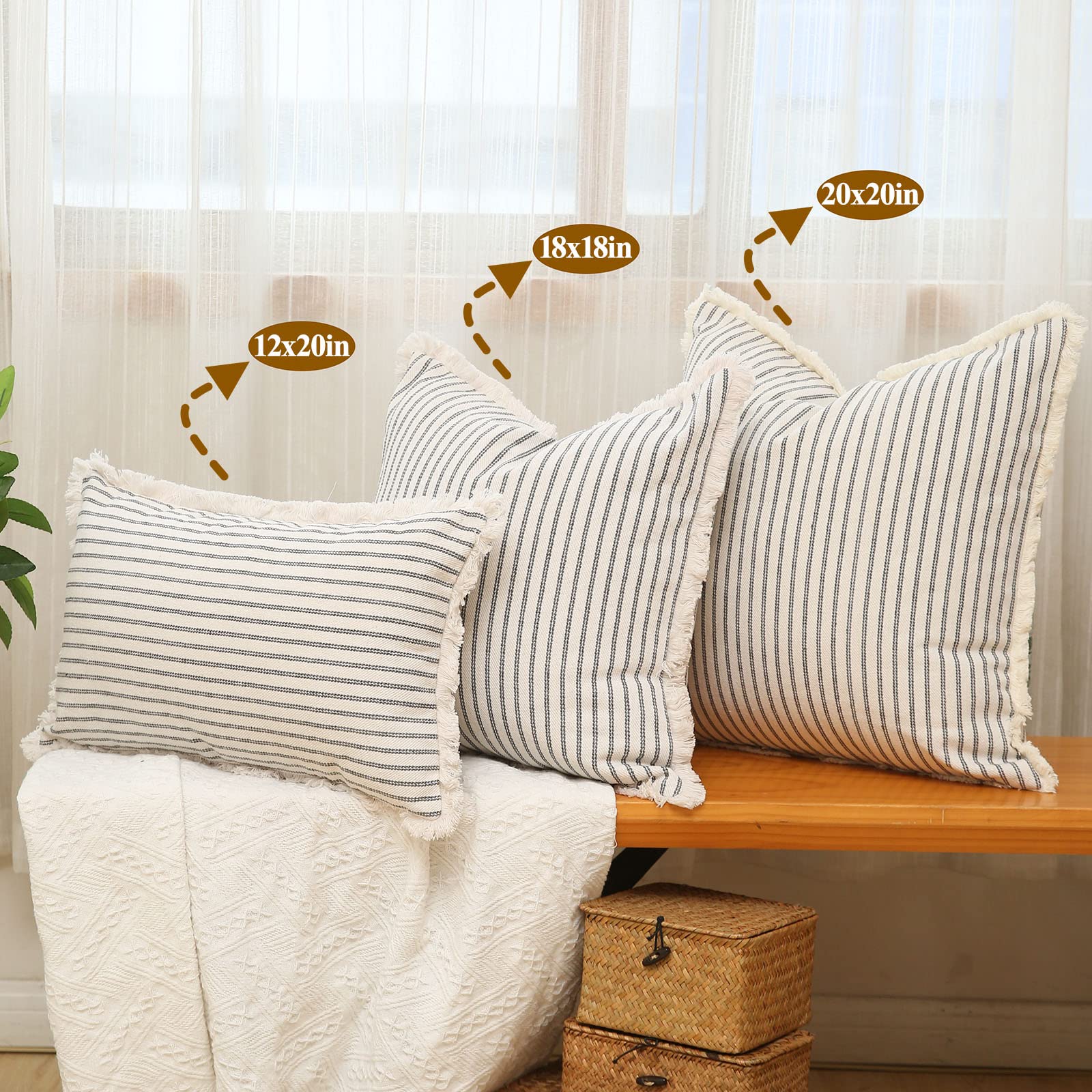 Set Di 2 Federe Decorative 45x45 Cm In Cotone Ed Ecopelle - Righe Blu Navy E Marrone - 2