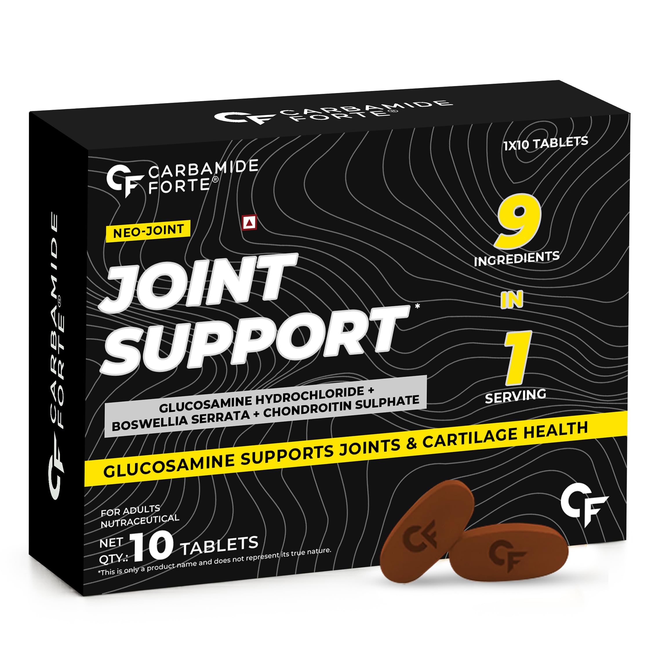 Carbamide Forte Joint Support Supplement for Adults with Glucosamine 1600mg Per Serving with Chondroitin, Boswellia, Turmeric & Ginger- Tablets 10 Count