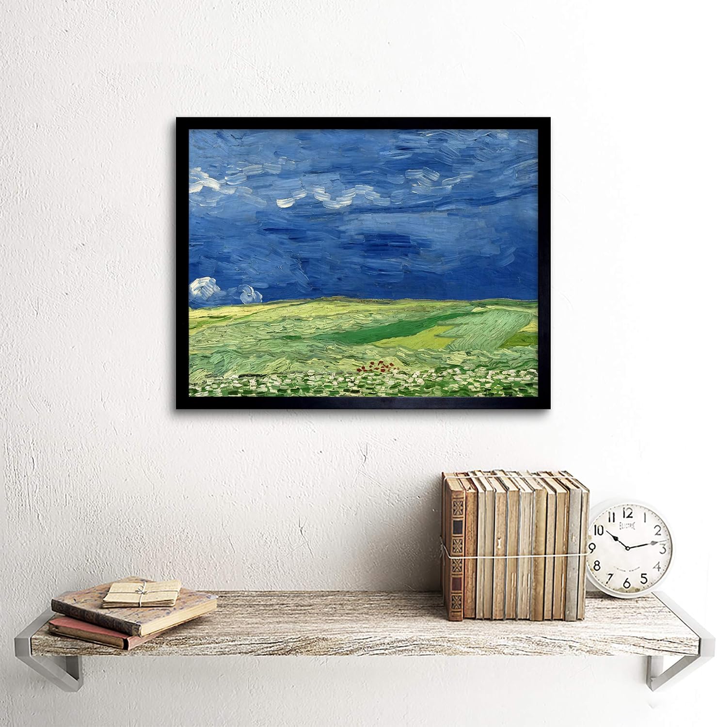 Van Gogh Wheatfield Under Thunderclouds Painting Art Print Framed Poster Wall Decor 12x16 inch