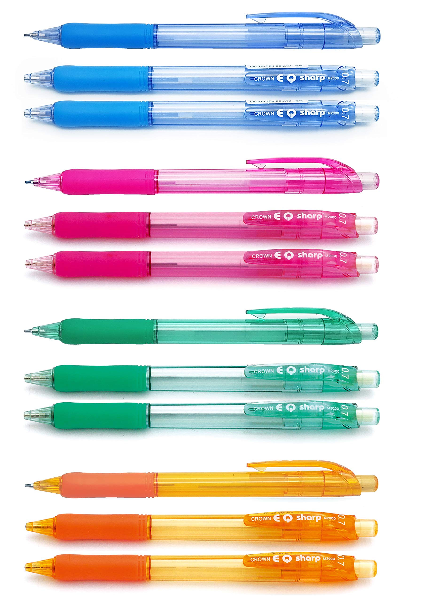 CROWNE Q Sharp Mechanical Pencils Mechanical Pencils - Pack Of 12 - Assorted Bright Coloured Barrels - Soft Grip