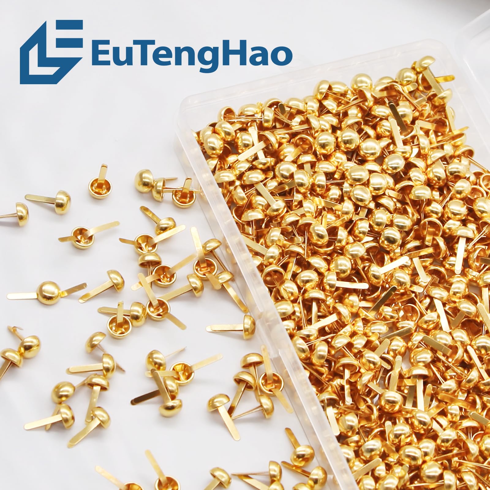 EuTengHao 700Pcs Brass Fasteners Scrapbooking Brads Round Head Brass Plated Fasteners for Craft Art Crafting School Decorative Scrapbooking DIY Supplies (1/2 Inch Shank, 8mm Head, Gold) - Image 6
