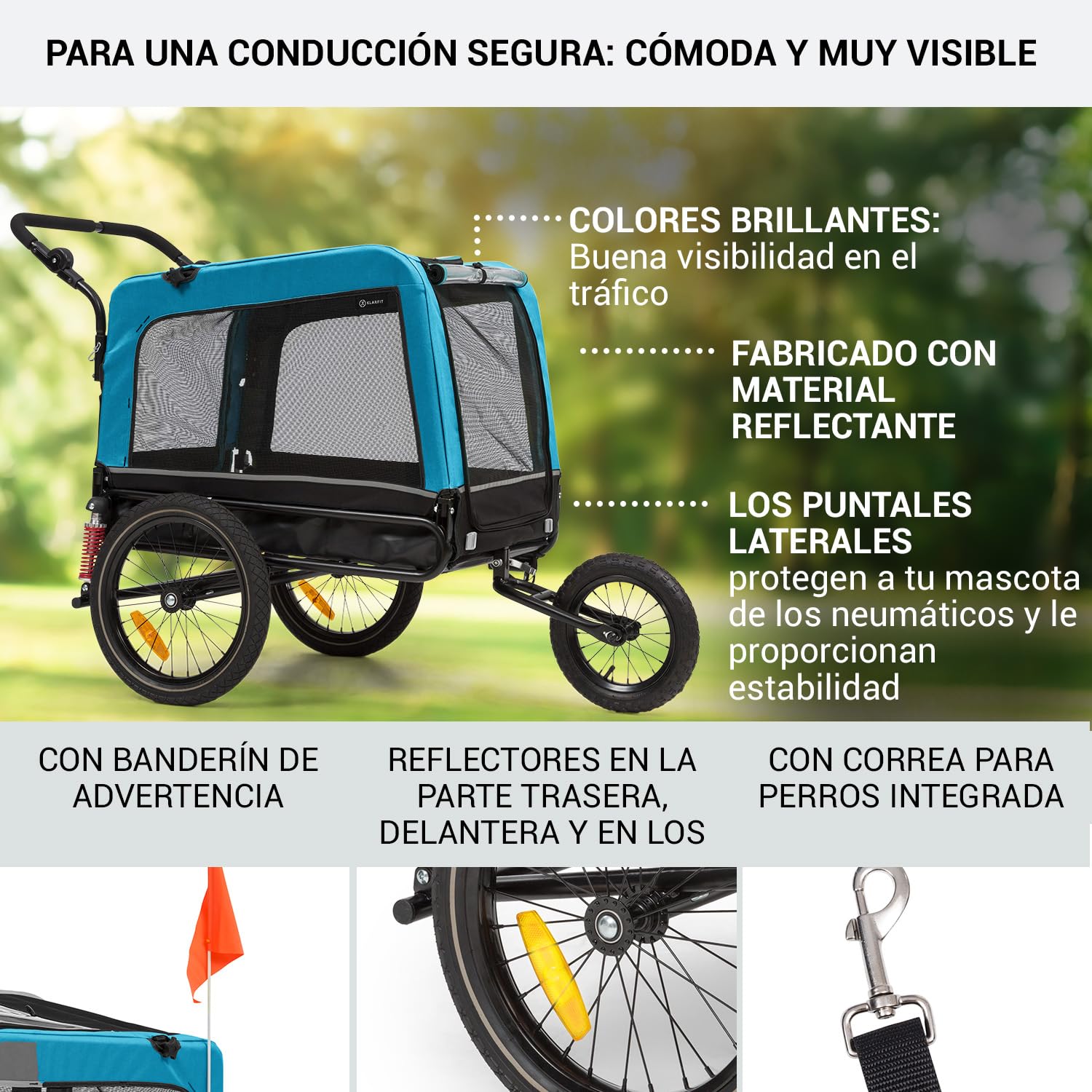 Klarfit Husky Vario Carro Perro Bicicleta 2 en 1, Carrito Perros Remolque Bicicleta, Lona Oxford 600D, Reflectores, Bandera de Advertencia y Arnés de Seguridad, Perros Medianos