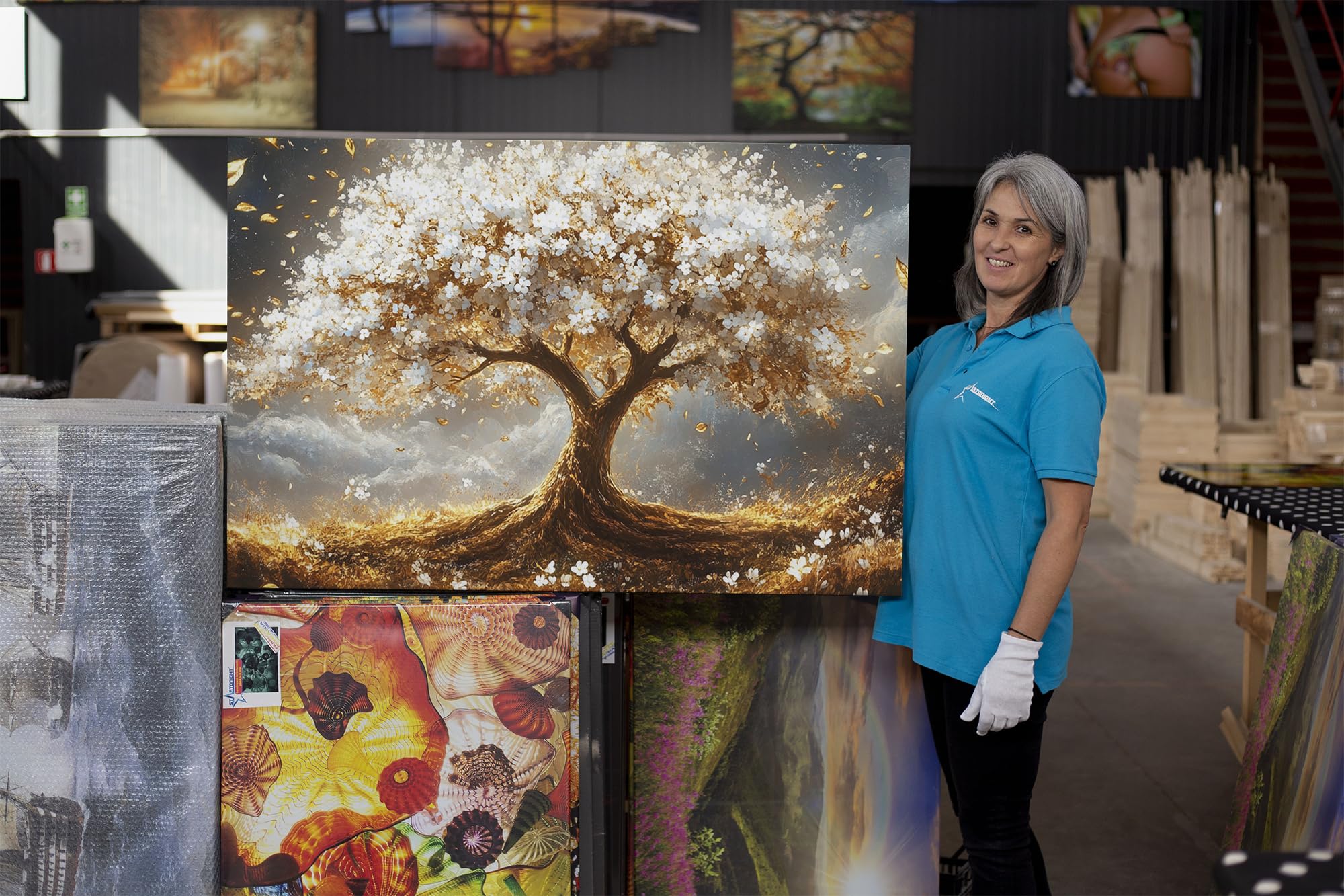 Startonight Tableau Abstrait Impression sur Toile - Terre Magique de l'arbre Blanc - Décoration Murale Moderne pour Salon - Grande Image sur Toile 80x120 cm - Idée Cadeau Élégante et Originale