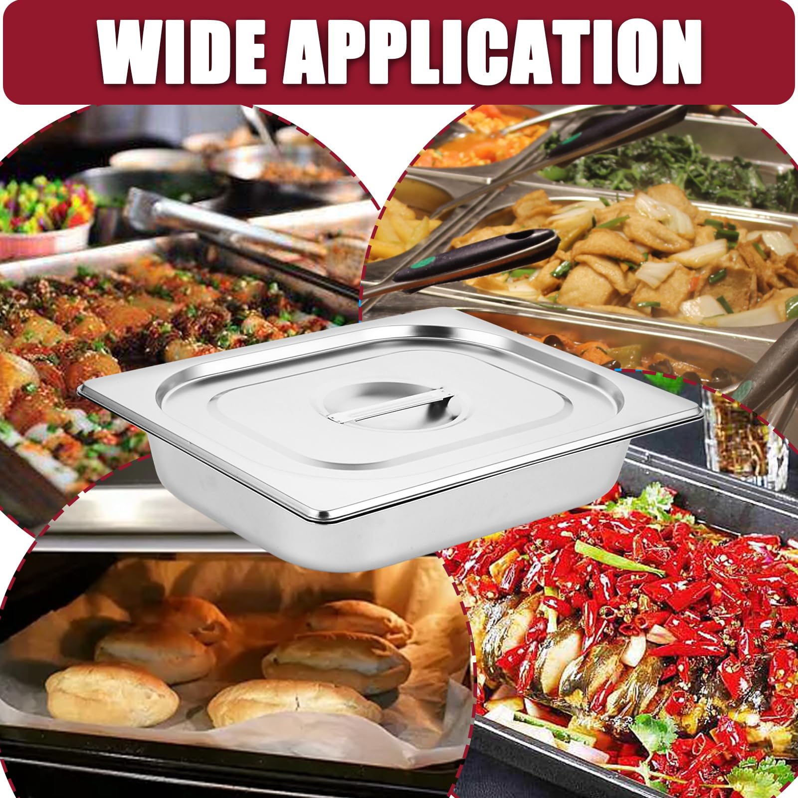 WOPPLXY 4 contenitori GN 1/2, 32,5 x 26,5 x 6,5 cm, in acciaio inox con coperchio, contenitore Gastro per cotolette di pesce e carne