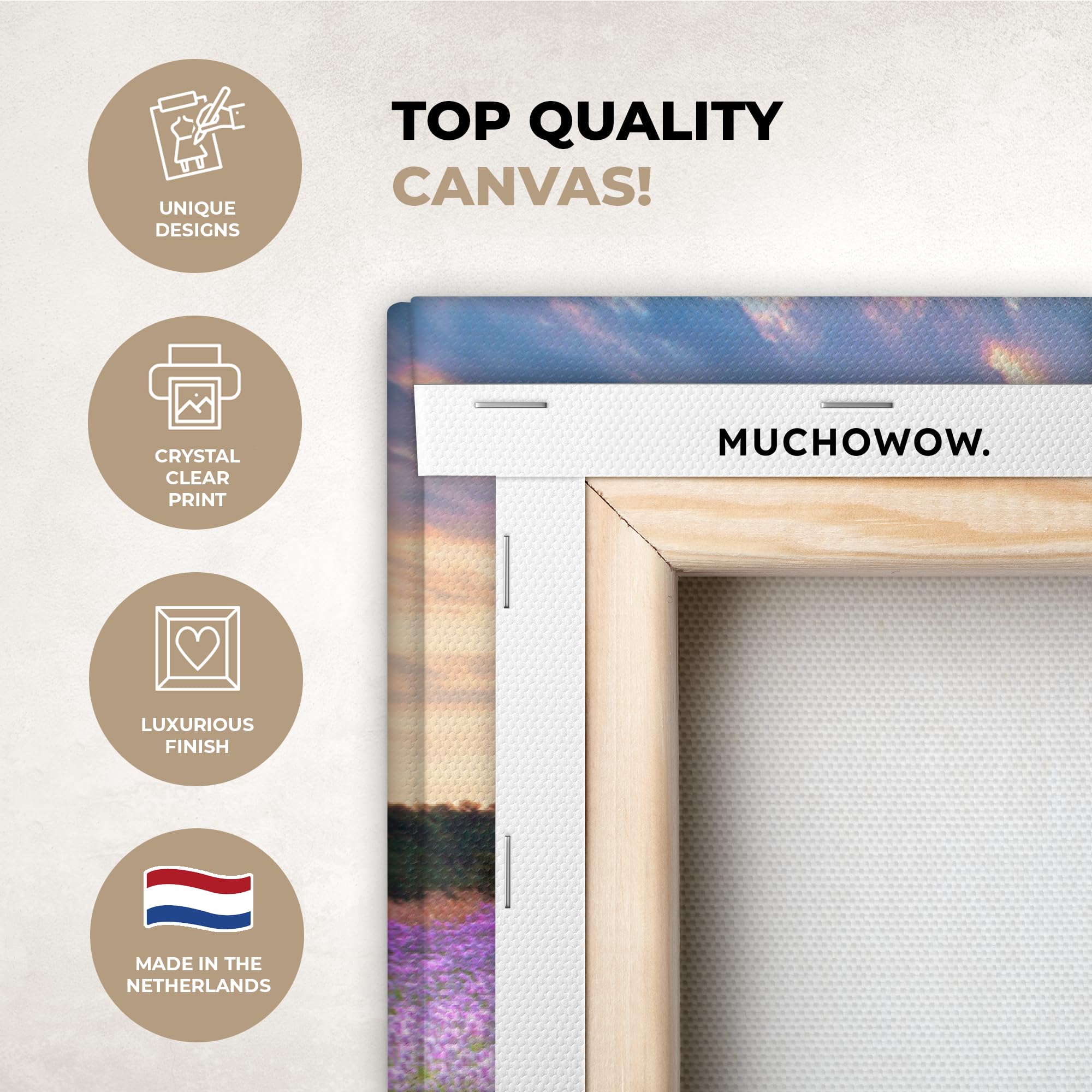 MuchoWow© Quadro su Tela 120x80 cm Stampe da Parete Quadri Cucina Camera da Letto Dipinto Arredamento Casa Fiori - Lavanda - Viola - Cielo - Tramonto - Prato - Natura