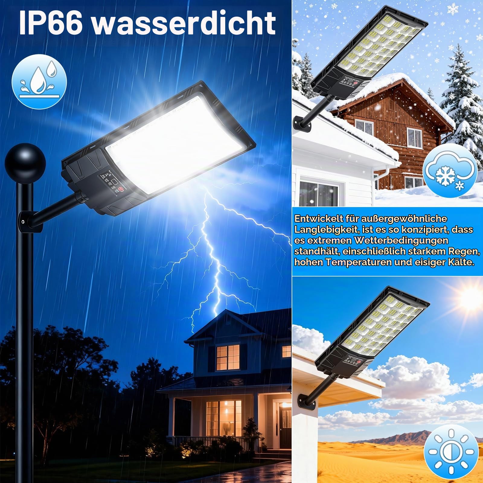 Solar Straßenlaterne für Außen, Solarleuchte mit Bewegungsmelder