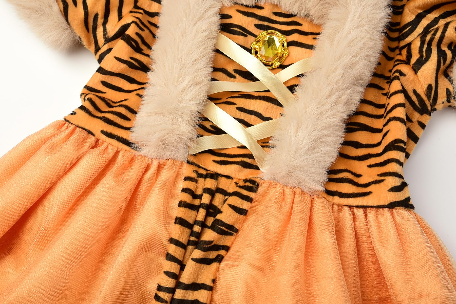 ReliBeauty Disfraz Tigre Niña Traje Tigresa Vestido de Animales con Cola Orejas y Manguitos Carnaval Halloween