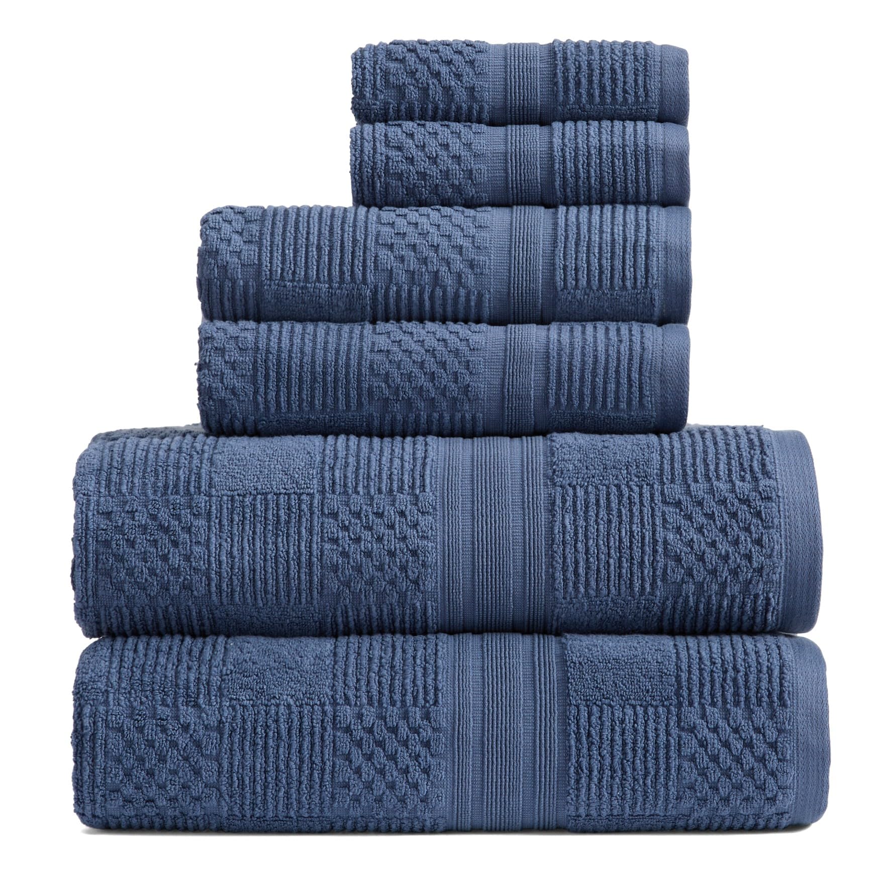Springtree Home 100% Cotton Bathroom Towel Set | 6 Piece Set - Blue Towels | Geometric Textured Design | Absorbent & Quick-Dry | Oeko-TEX® Standard