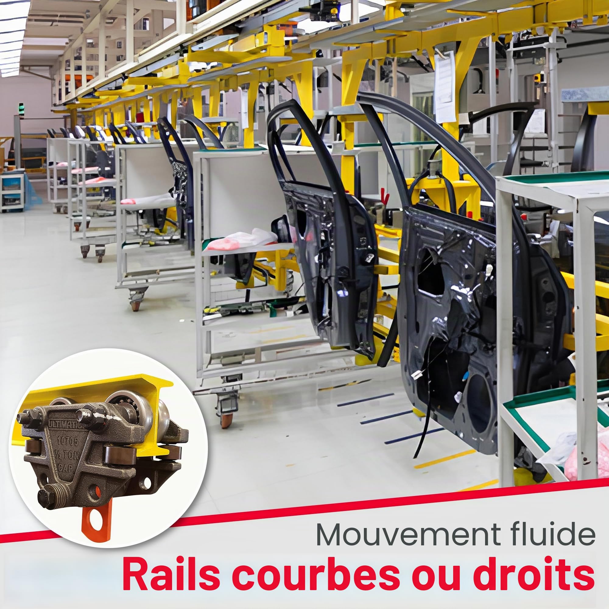 Ultimation Chariot à Poutre en I avec Rouleaux de Guidage latéraux – Idéal pour Les usines d'assemblage Automobile – Qualité Industrielle, Haute capacité de Charge Compatible avec Les systèmes de