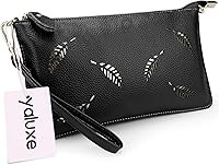 Vista 2 de YALUXE Clutch Wristlet - Cartera de piel auténtica con bloqueo RFID y cadena de hombro