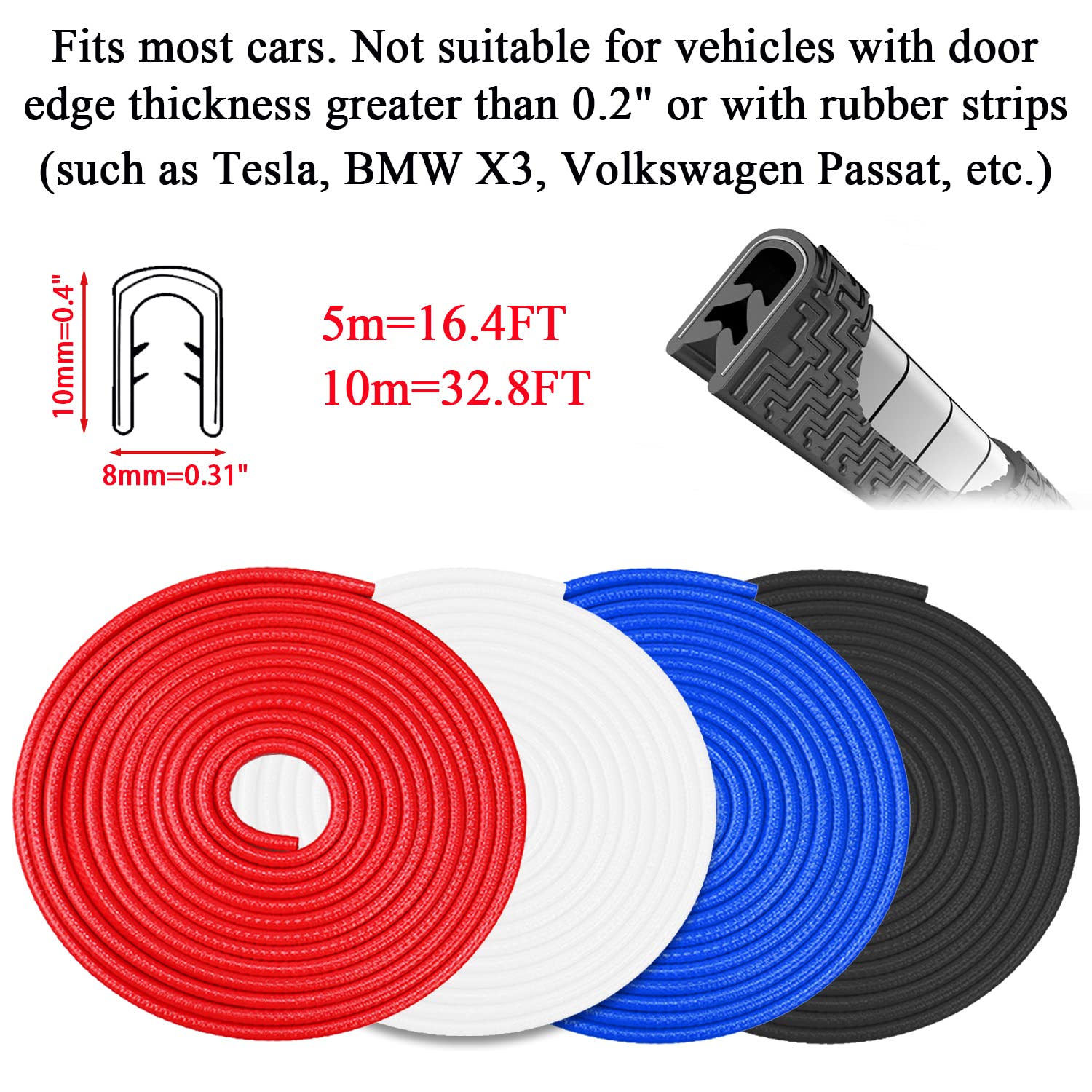 BOLTRY 32.8FT Car Door Edge Guards,U Shape Edge Trim Rubber Anti-Collision Seal Protector Fit for Most Universal Vehicle (RED)