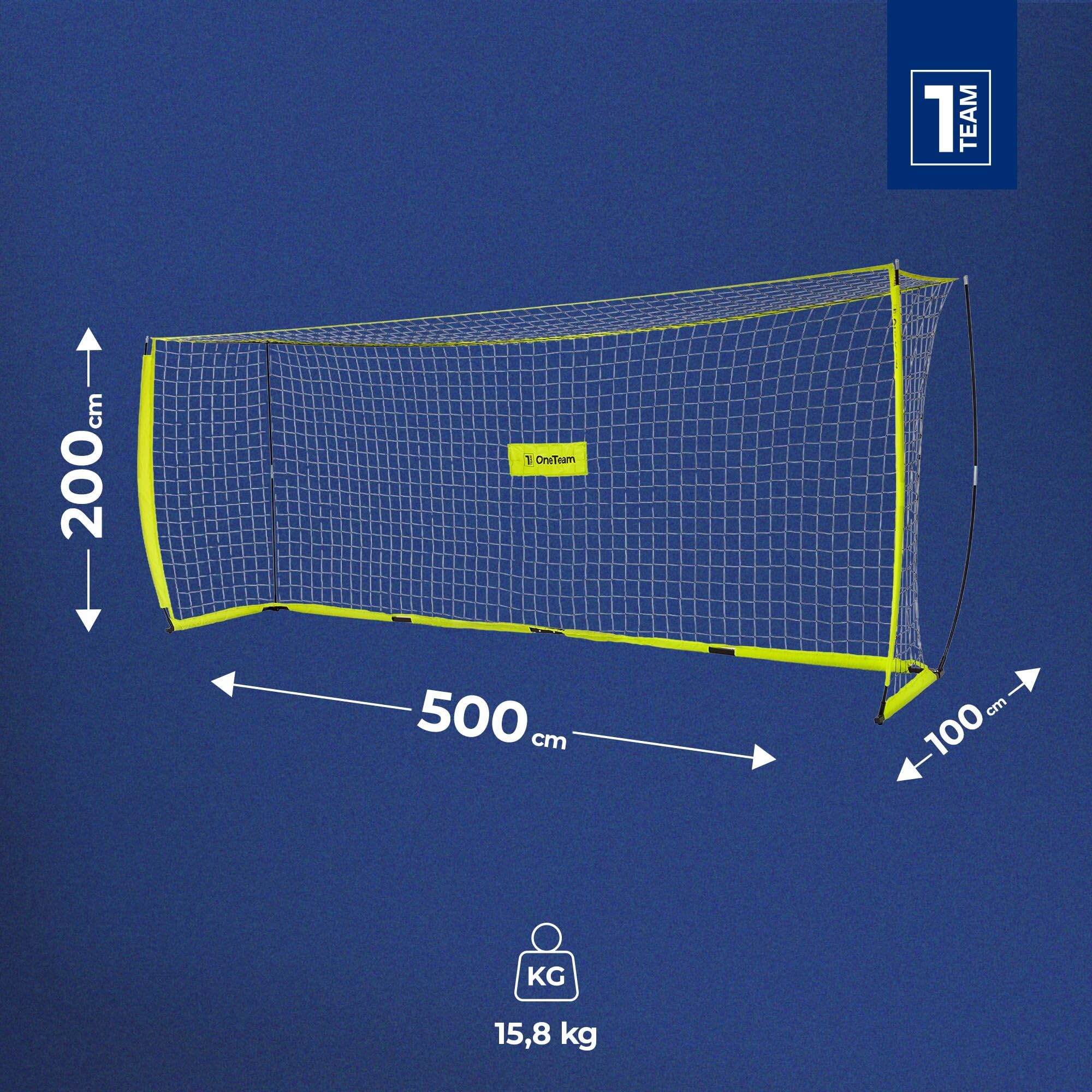 OneTeam Bramka do piłki nożnej Flex Square 500 × 200 cm - składana bramka treningowa z zestawem kotwiczącym, pręty z włókna szklanego, siatka poliestrowa, torba transportowa - wewnątrz/na zewnątrz