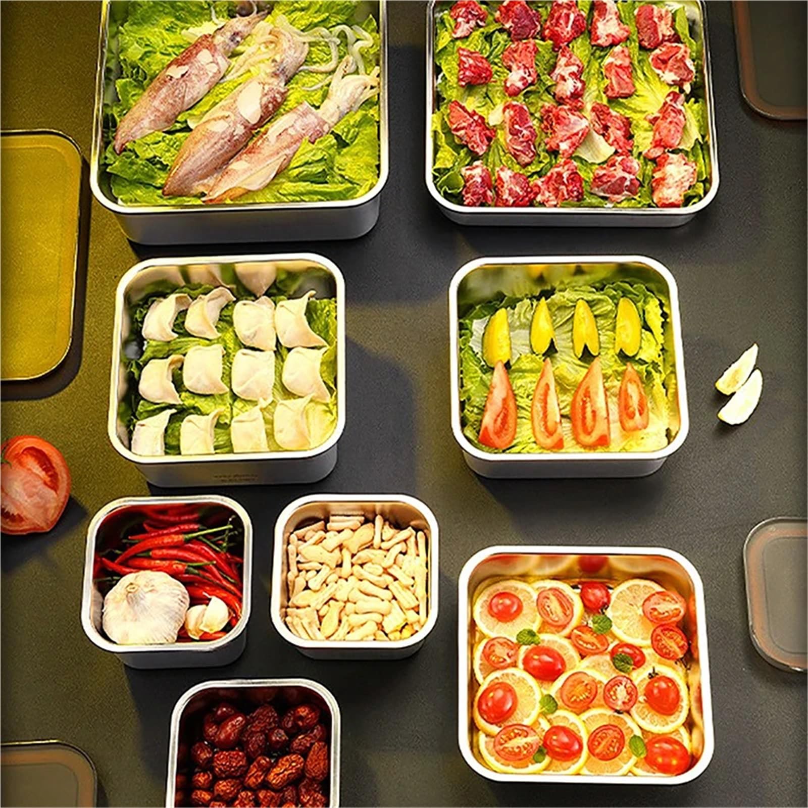 Boîte de conservation des aliments en acier inoxydable, couvercle hermétique, bac à légumes, préparation repas, réfrigérateur, ensemble cuisine, bol rond et carré Nique éTanche En Acier(Round 850ml)