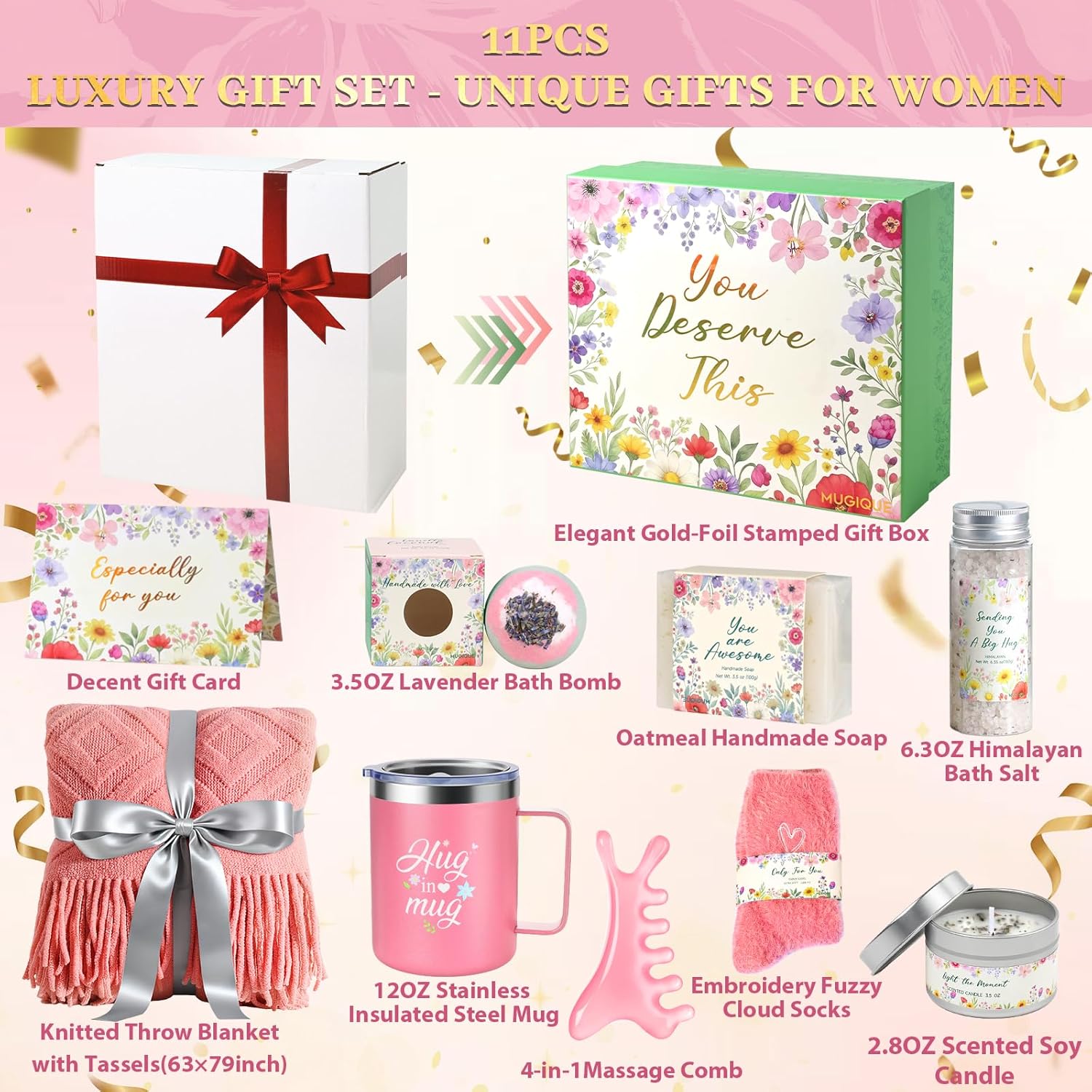 Valentines Day Gifts for Her Daughter,Girlfriend and Wife,Gift Baskets for Women,Happy Birthday Gifts for Mom,Friend,Sister and Grandma,Self Care Relaxing Spa Gift Basket - Image 4