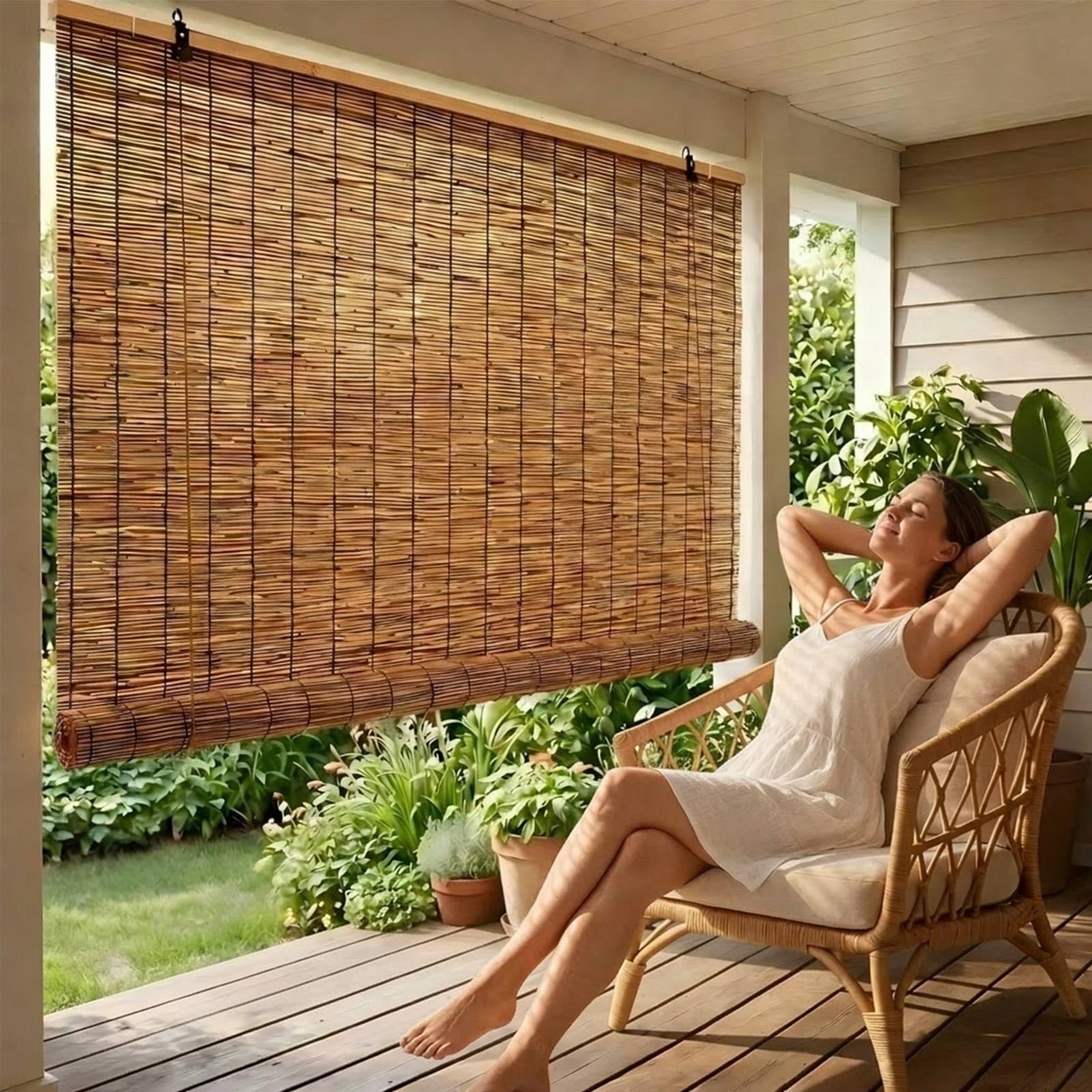 Tenda Bambù Esterno per Terrazza e Balcone, Tenda Avvolgibile in Canna e Bambù Naturale, Schermatura per Pergolato, Veranda e Giardino, Design Decorativo(W150 x H60 cm)
