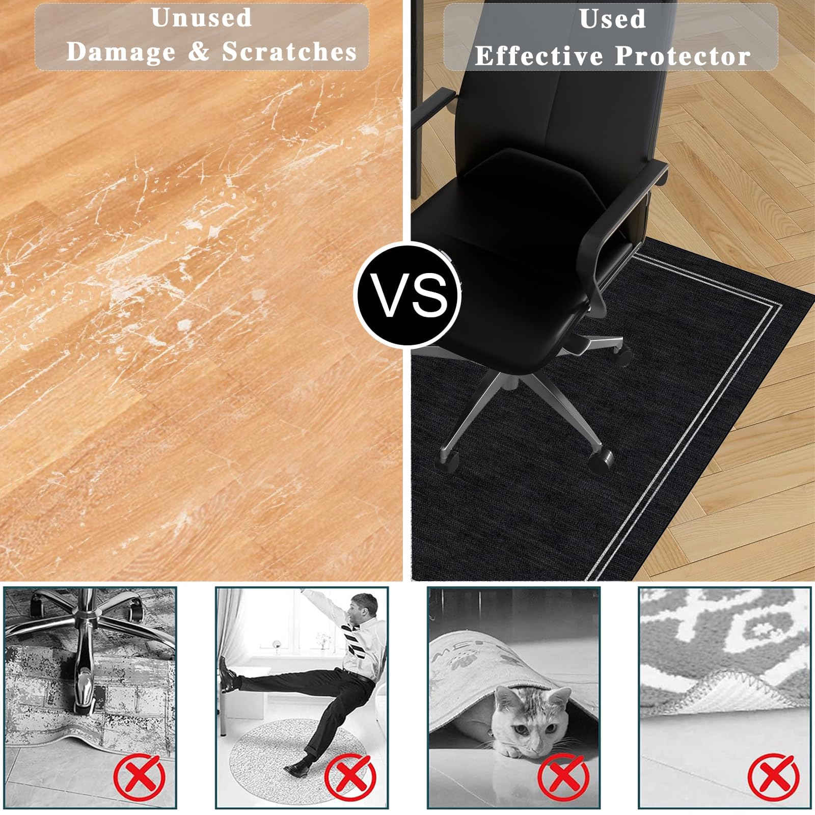 Tappeto Scrivania, Tappeto da Ufficio sotto Sedia per Parquet, Tappeto Sedia Rotelle Antiscivolo, Tappetino Protettivo per Pavimento, Tappeto Postazione da Gaming 200 x 230 cm