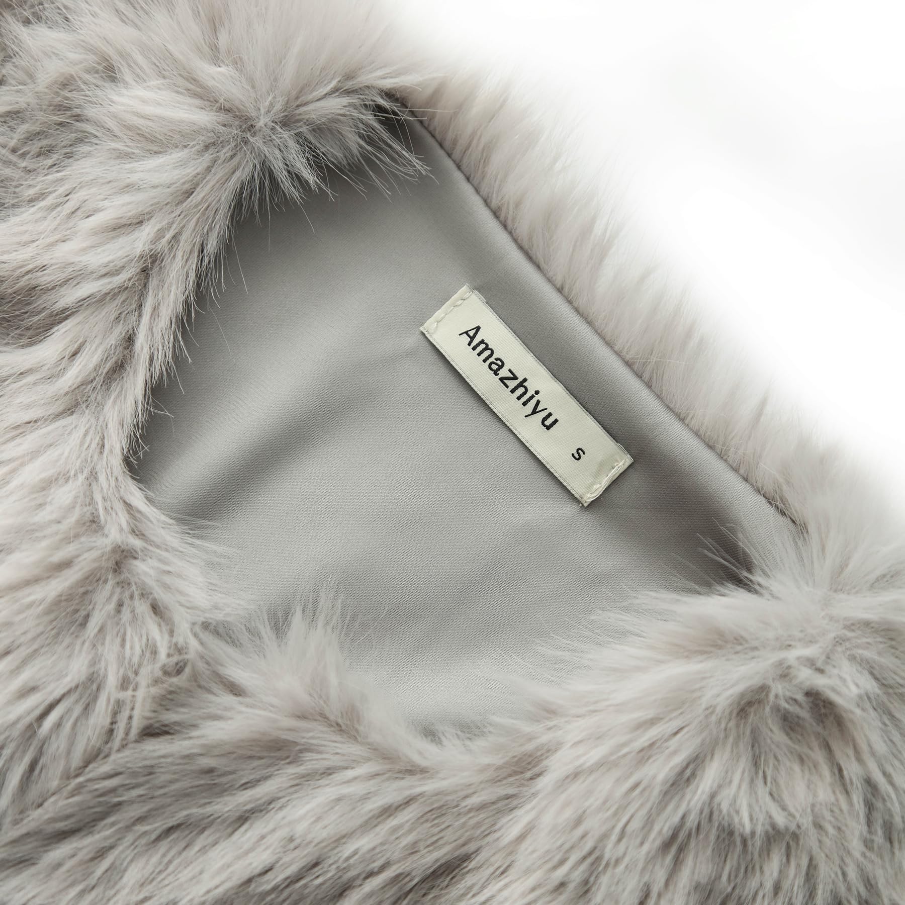 Amazhiyu Abrigo de piel sintética para mujer, chaqueta corta de manga larga, cuello, invierno