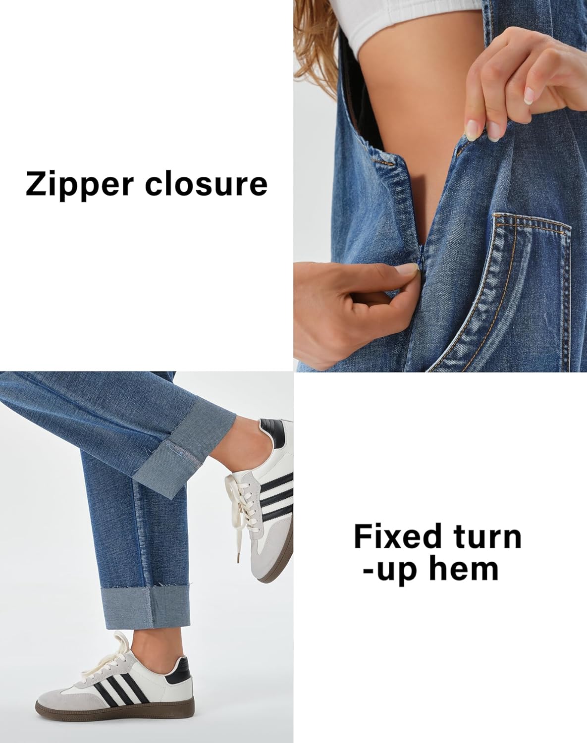 roswear Women's Denim Overalls Thin Sleeveless Jumpsuits with Adjustable Strap Cuffed Hem - Image 7