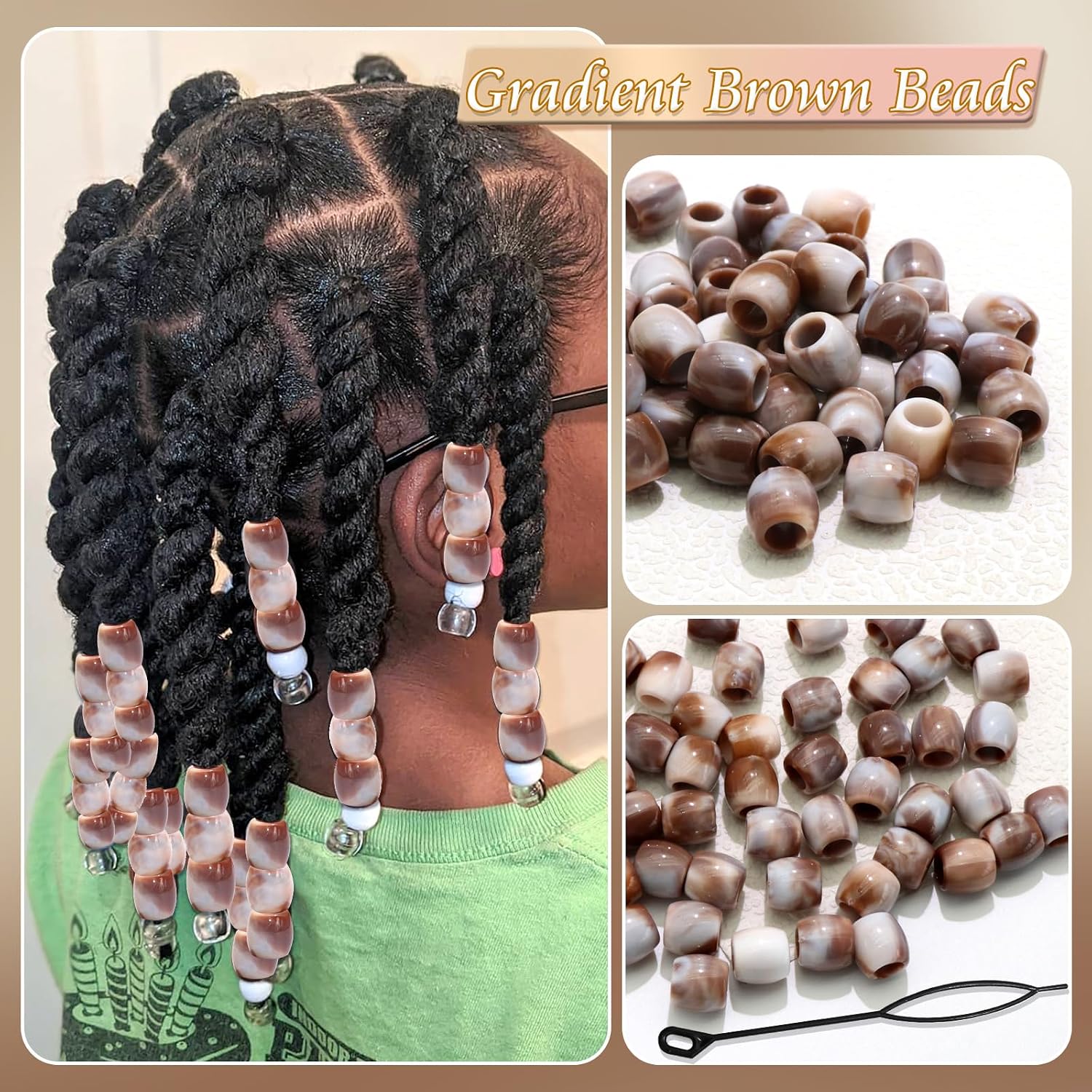 50PCS Hair Beads Gradient Brown Bead Loc Jewelry Cute Pony Dreadlock Beads Accessories Hair Decoration Making Kit image 3