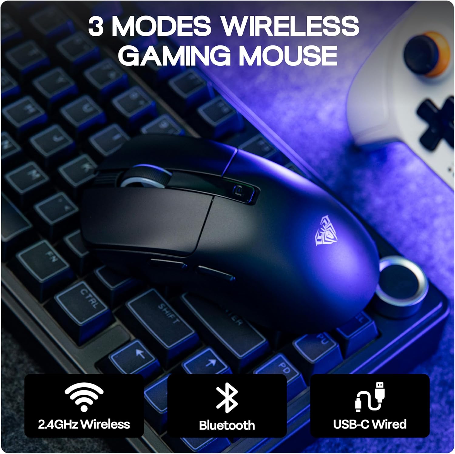 MechLands Aula SC590 PRO Gaming Mouse with Display Screen, 2.4G/USB-C/BT Wireless Mouse with 500mAh Battery, Adjustable 20,000 DPI & 1000 Polling Rate, PAW3311 Sensor, for Win/Mac/Gaming (Black)