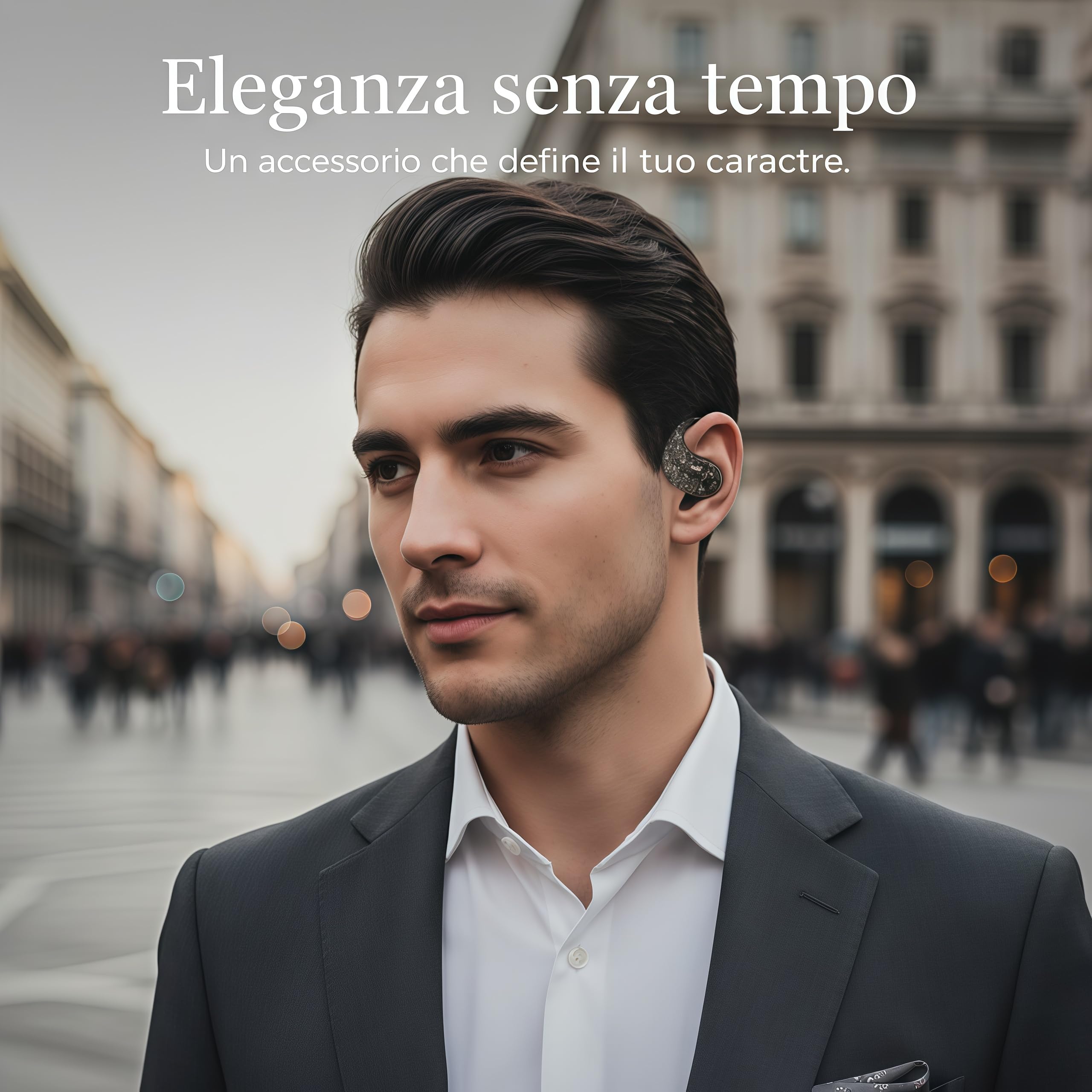 Cuffie Bluetooth Open Ear Con Motivo Nero Elegante,Auricolari Bluetooth Sport,36 Ore di Autonomia,Bluetooth 6.0,Leggere e Comode, per Sport ,Ufficio, Casa e Tempo Libero