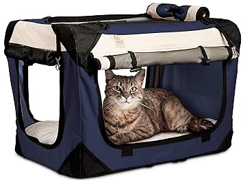 PetLuv Soothing Happy Cat Medium - Large Premium Soft Sided Cat Carrier & Travel Crate W/Locking Zippers Plush Nap Pillow 4X Interior Room 4 Windows Sunroof Folds Flat Washable Reduces Anxiety