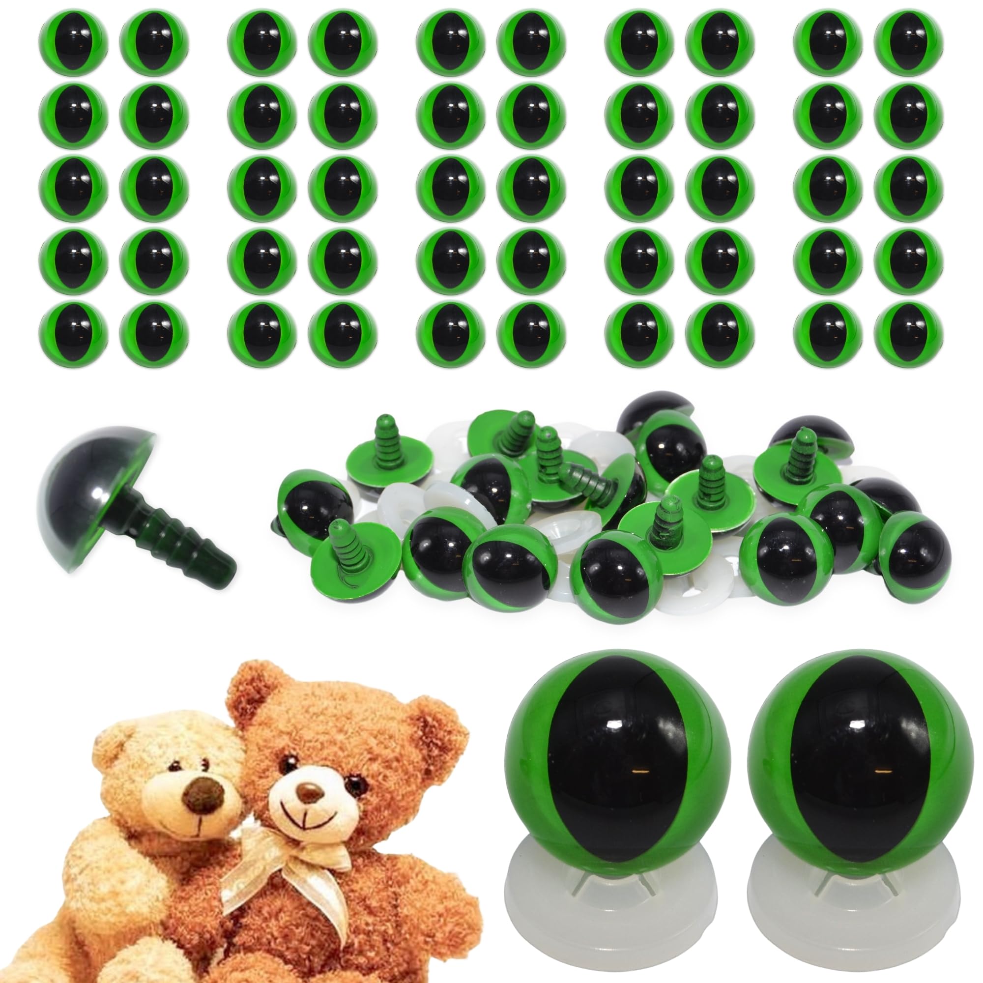 celloexpress 21mm Green Cats Eyes with Plastic Backs - Safety Eyes for Soft Toy Teddy Bear Animal Making (Pack of 25 Pairs)