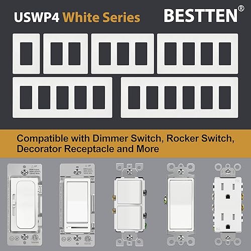 Miniatura 8 de BESTTEN Placa de pared decorativa sin tornillos, serie USWP4, cubierta decorativa de salida de 1 banda, placa de interruptor de luz decorativa,