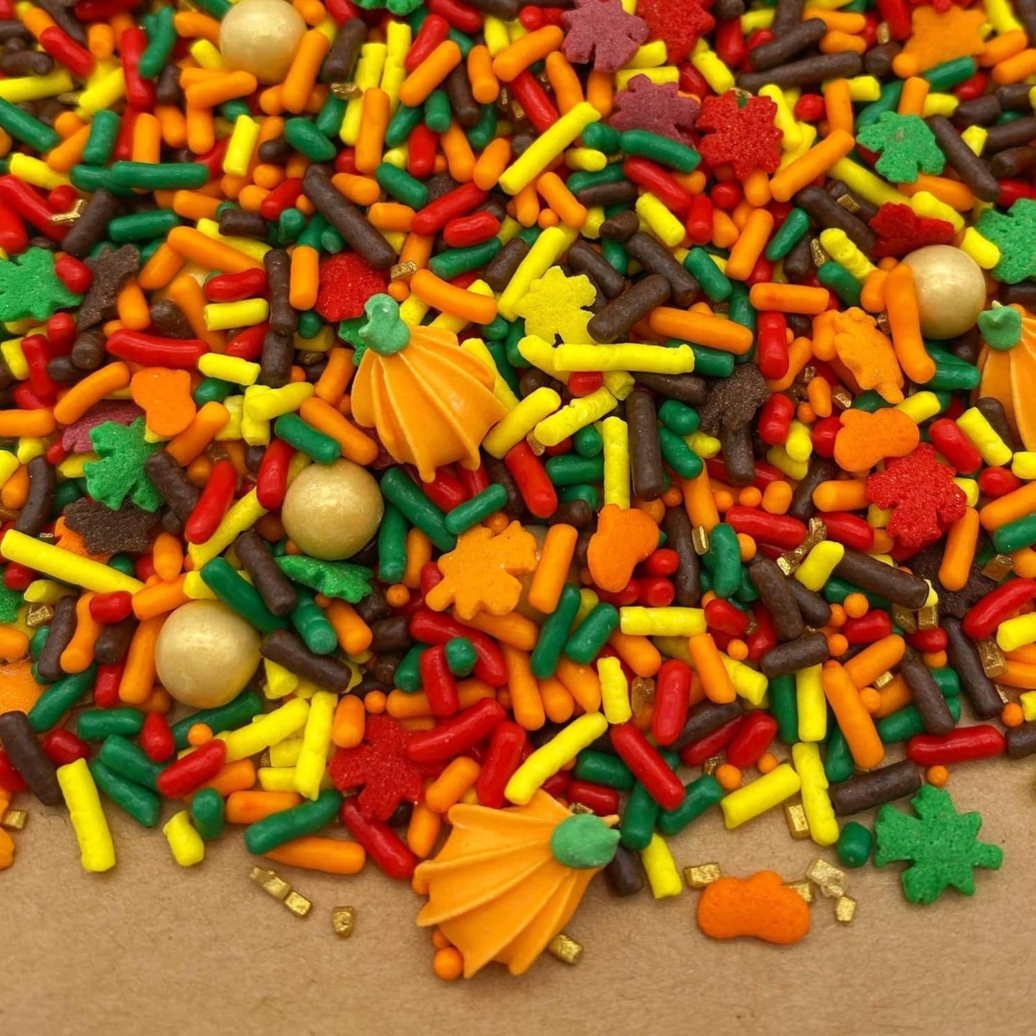 Fall Fields Sprinkle Mix by Simply Sucré | Thanksgiving & Fall Sprinkles | High Quality Edible Cake Decorations | Bulk Orange, Gold & Brown Sprinkles – 4 oz, 8 oz, 16 oz, 24 oz (24 oz Pouch)