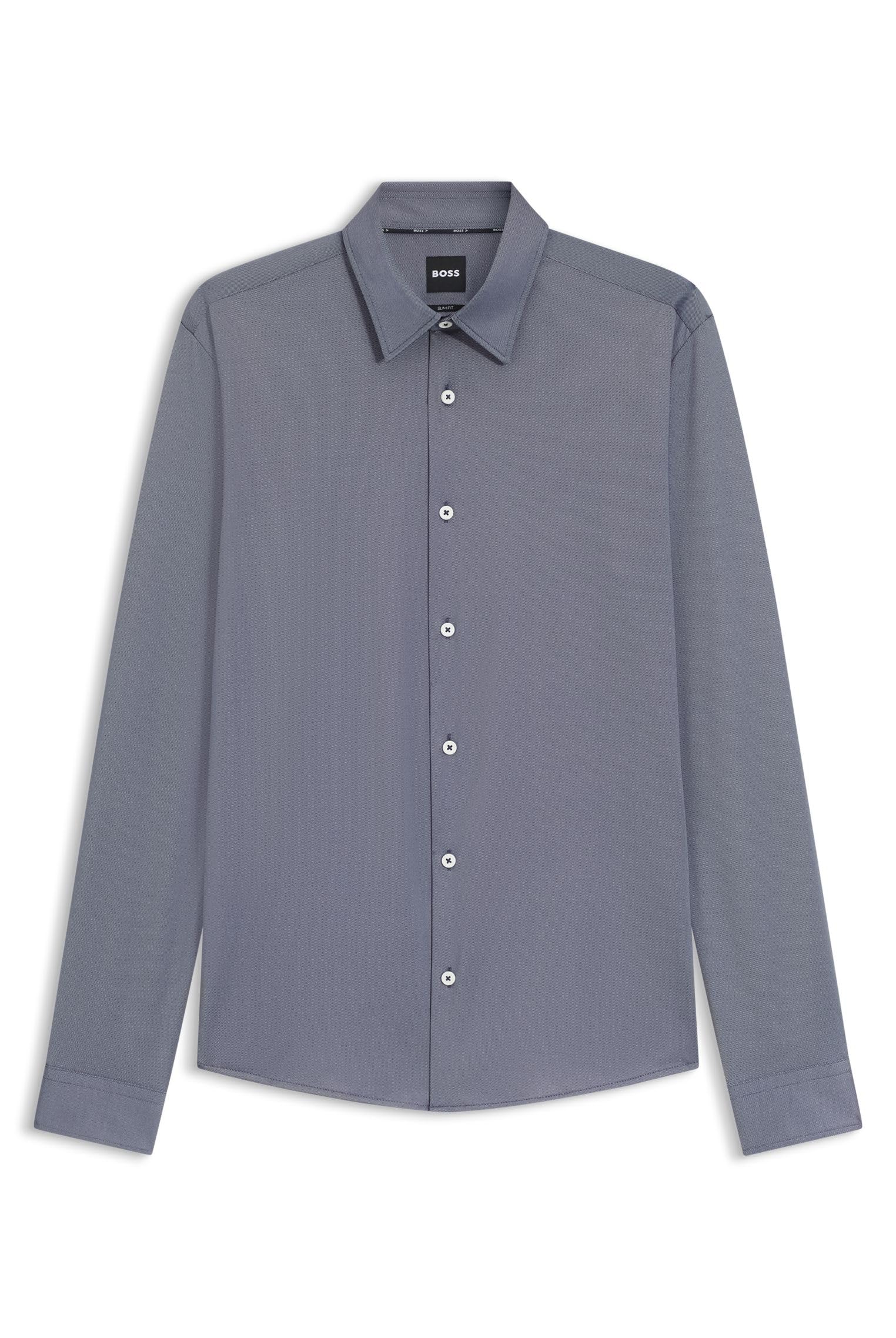 BOSS Herren P-ROAN-C1-233 Slim-Fit Hemd aus funktionalem Stretch-Gewebe mit Struktur