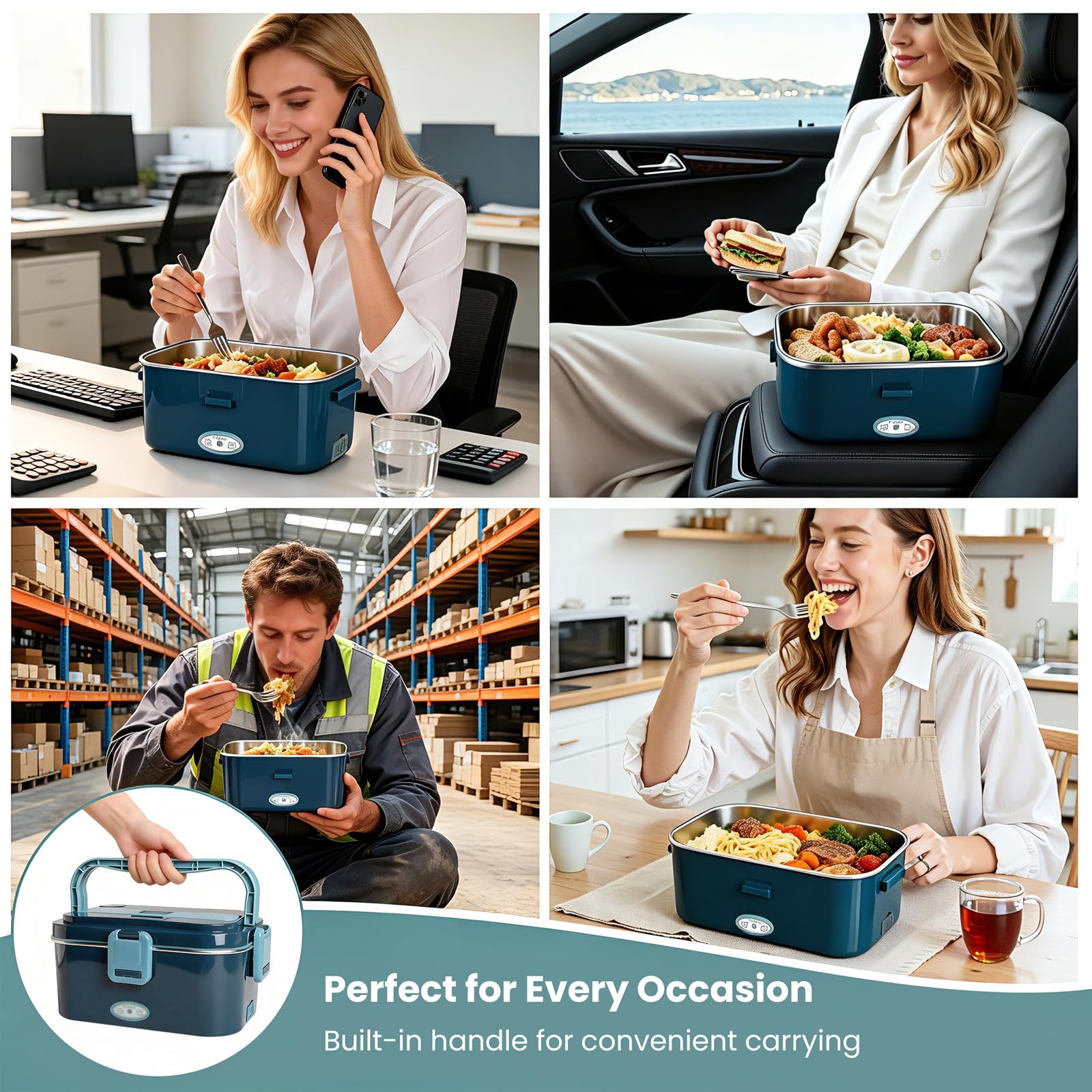 Anykuu Scaldavivande Elettrico Portatile1.8L 100W Porta Pranzo Termico 12V/24V/220V Porta Pranzo Riscaldabile Portatile con Borsa per Auto Camion e Ufficio Viaggio e Lavoro