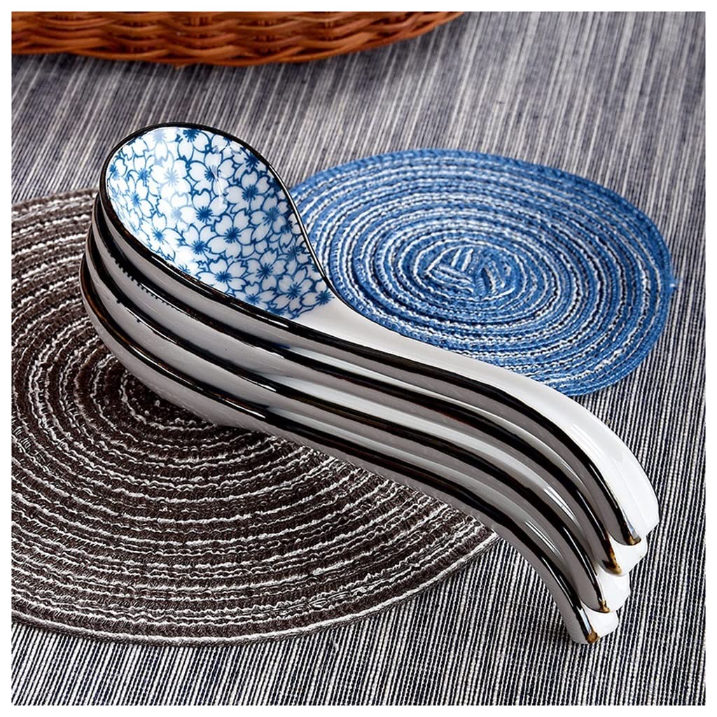 Ensemble de cuillères en céramique pour la Cuisine et la Maison, 5 pièces, cuillère à Soupe, cuillère à Riz, cuillère à Long Manche, cuillère à Soupe pour Les pâtes et Les Boissons